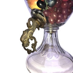 Large Glass Table Lamp from A Potpourri Or Samovar With Bronze Dolphin Hardware