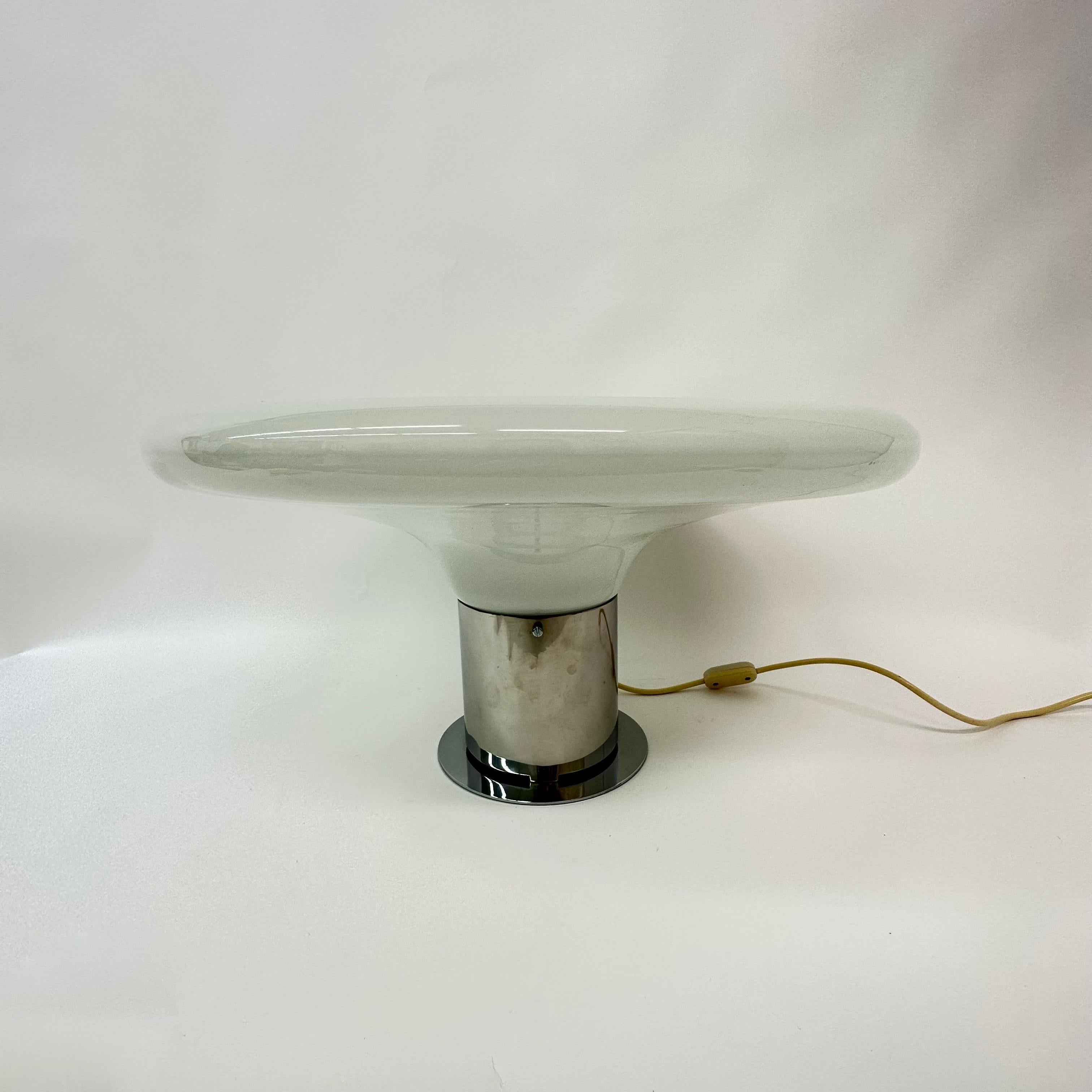 Large Glass Table Lamp Ufo Space Age Italian Design, 1970s For Sale 13