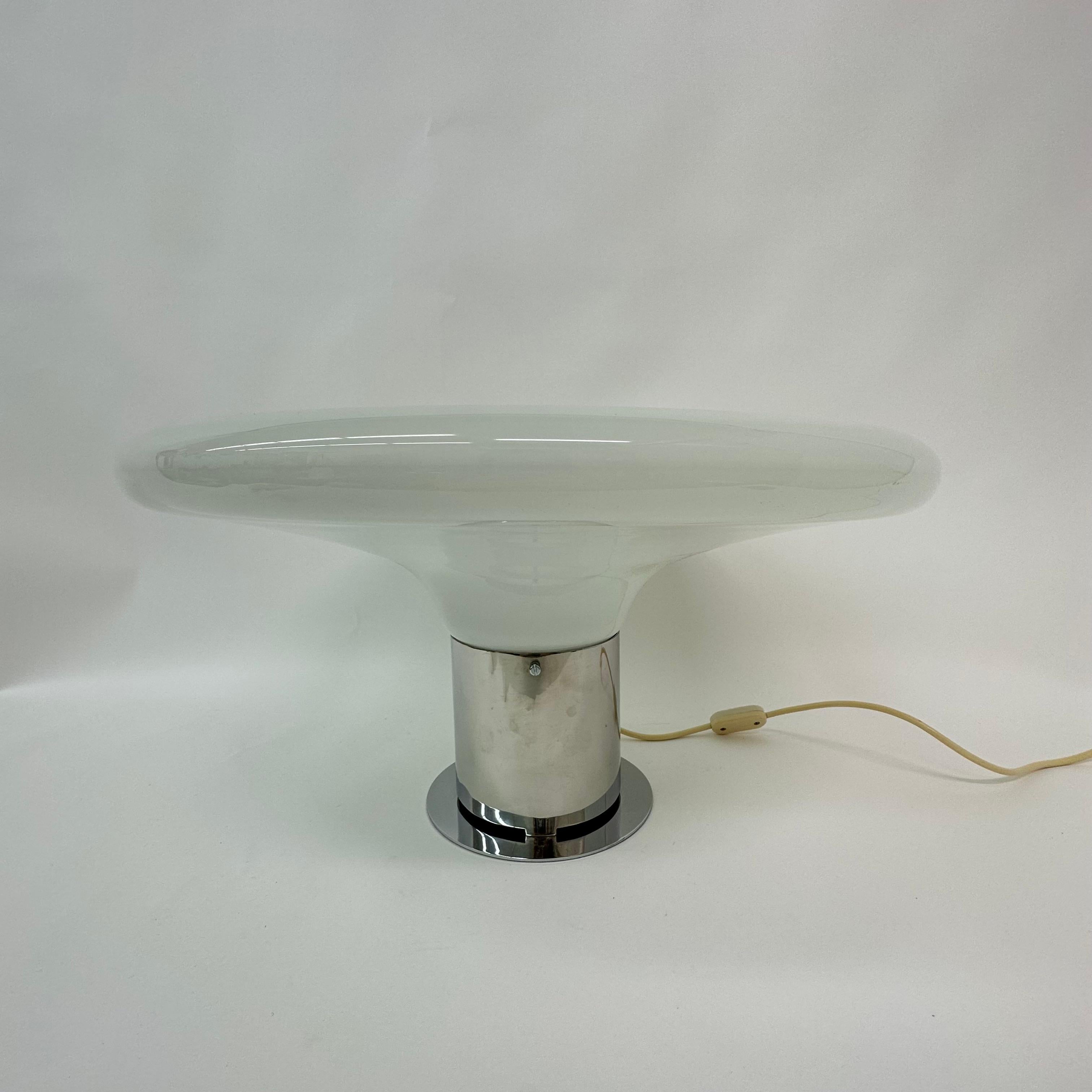 Large Glass Table Lamp Ufo Space Age Italian Design, 1970s For Sale 14
