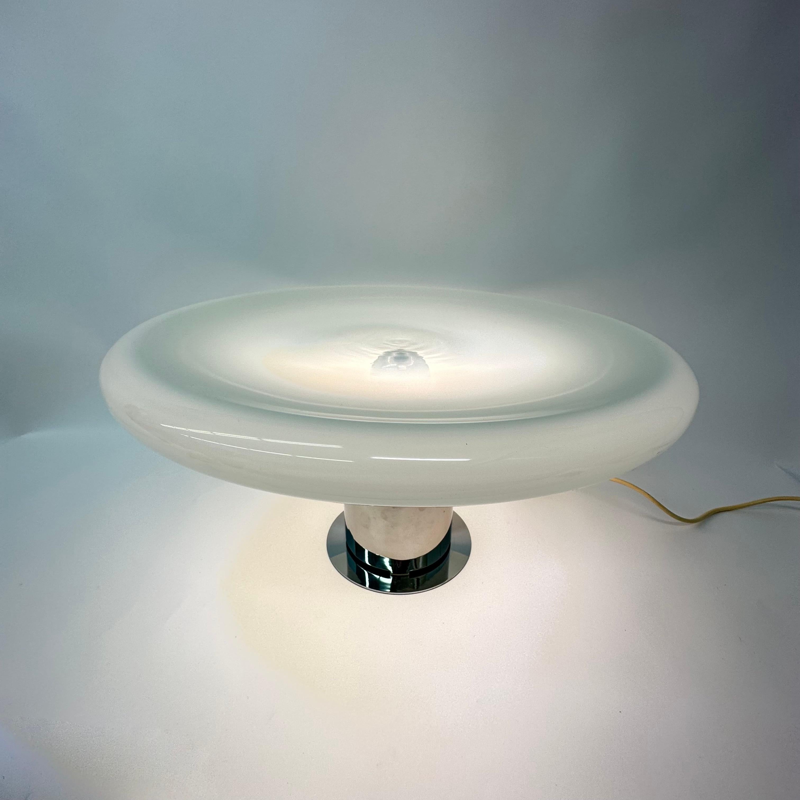 Large Glass Table Lamp Ufo Space Age Italian Design, 1970s For Sale 4