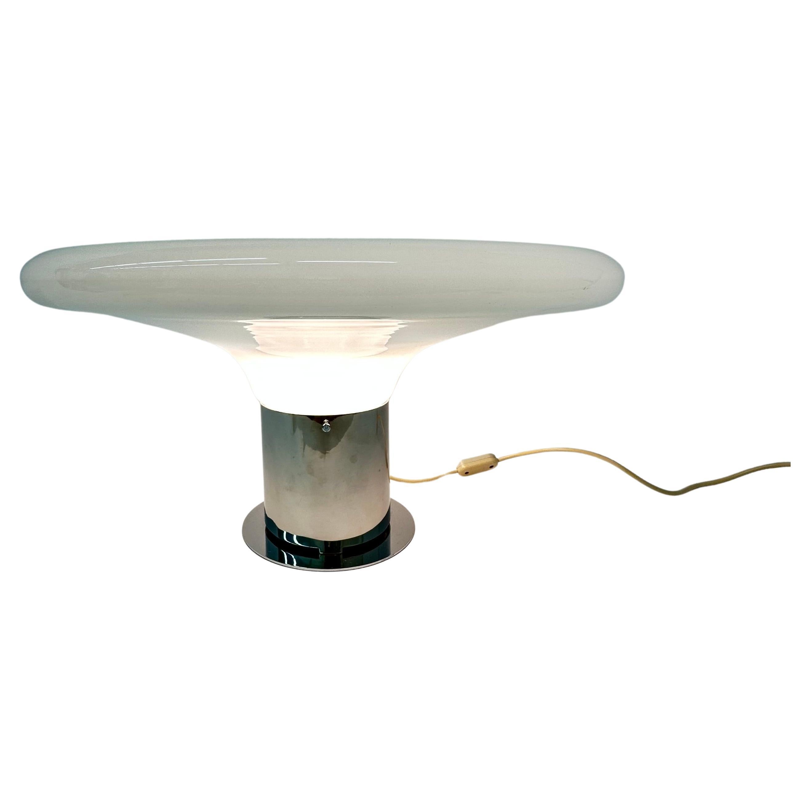 Large Glass Table Lamp Ufo Space Age Italian Design, 1970s