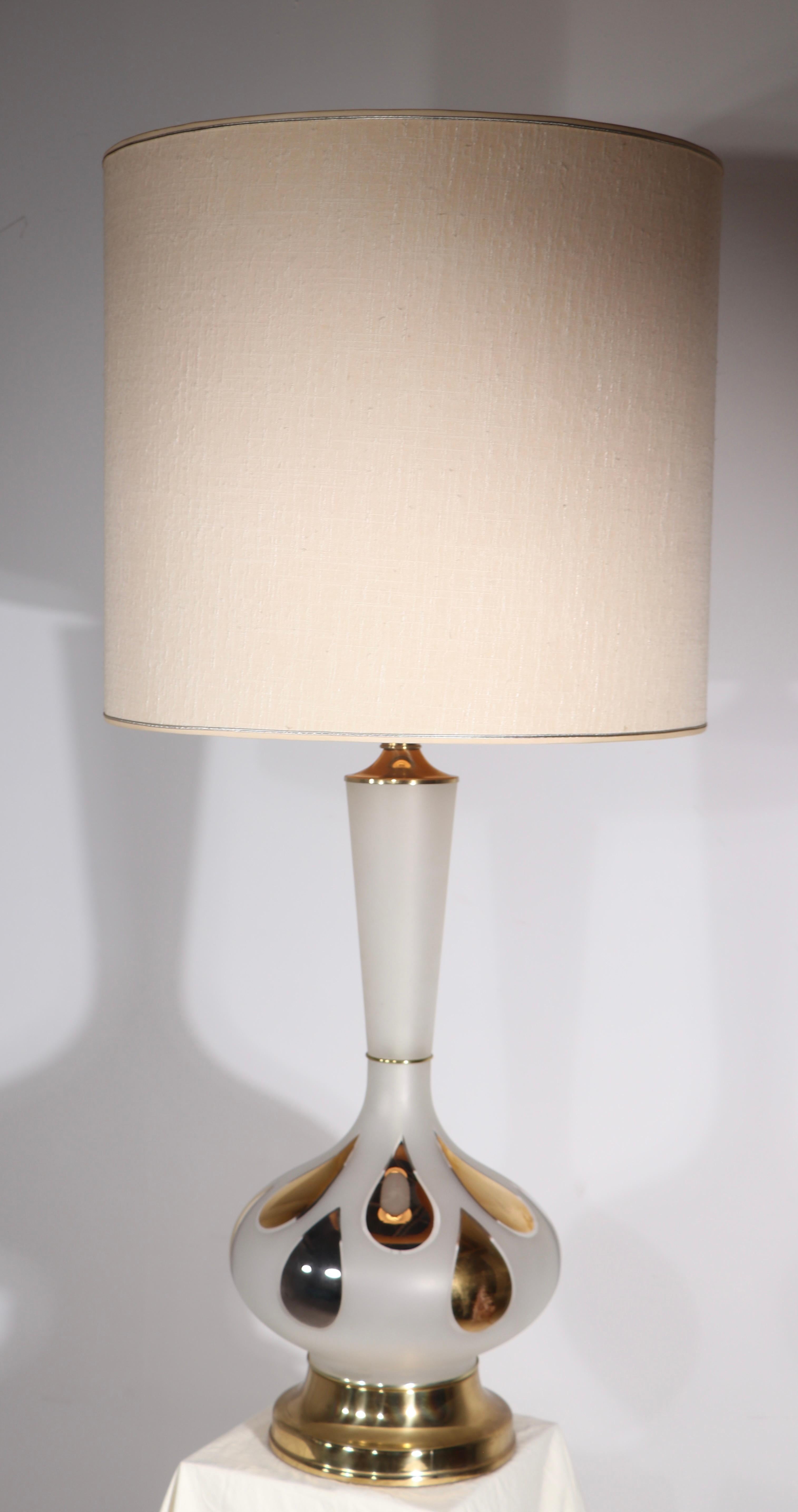 20th Century Large Glass Table Lamp with Gold Leaf Drip Motif circa 1950-1960's For Sale