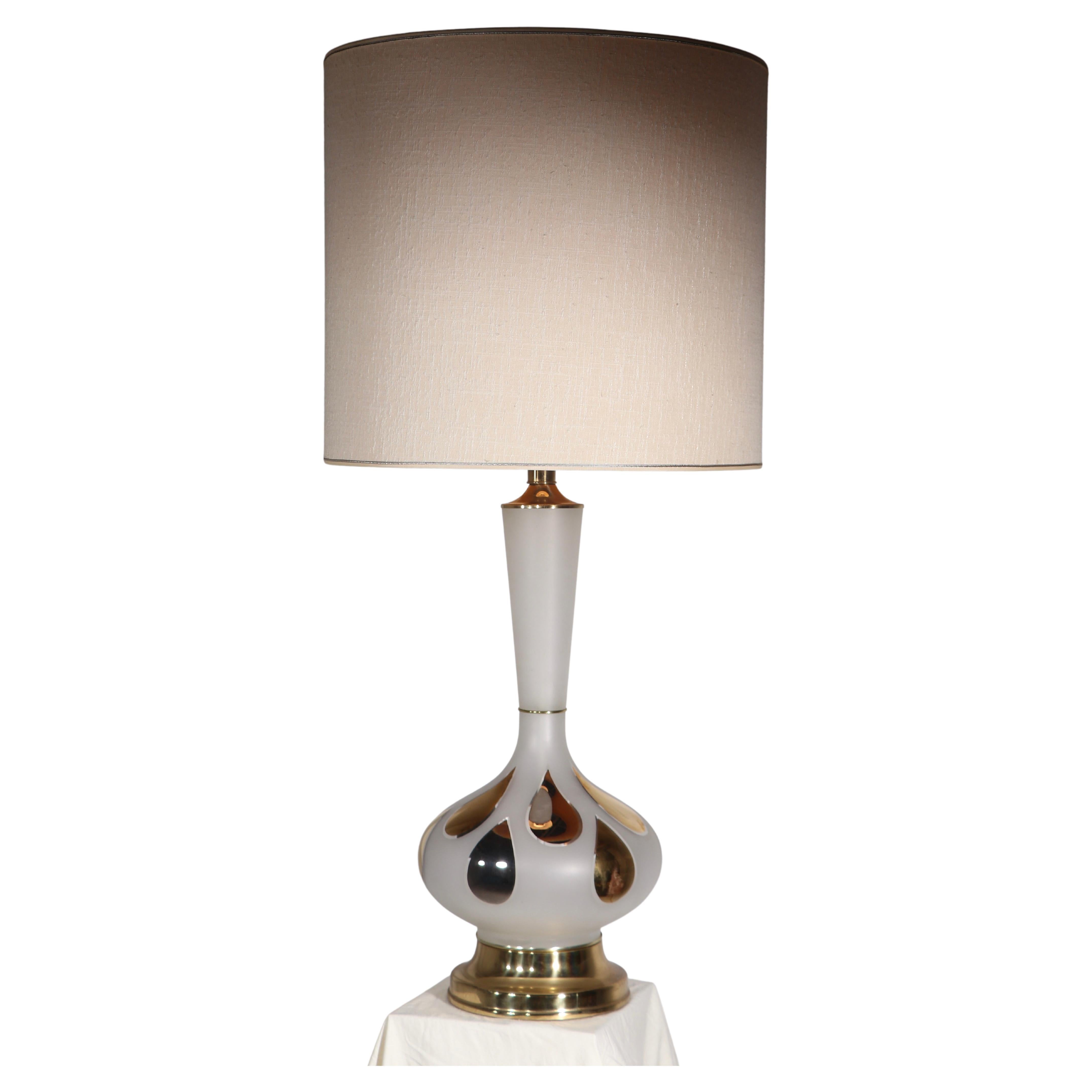 Large Glass Table Lamp with Gold Leaf Drip Motif circa 1950-1960's For Sale