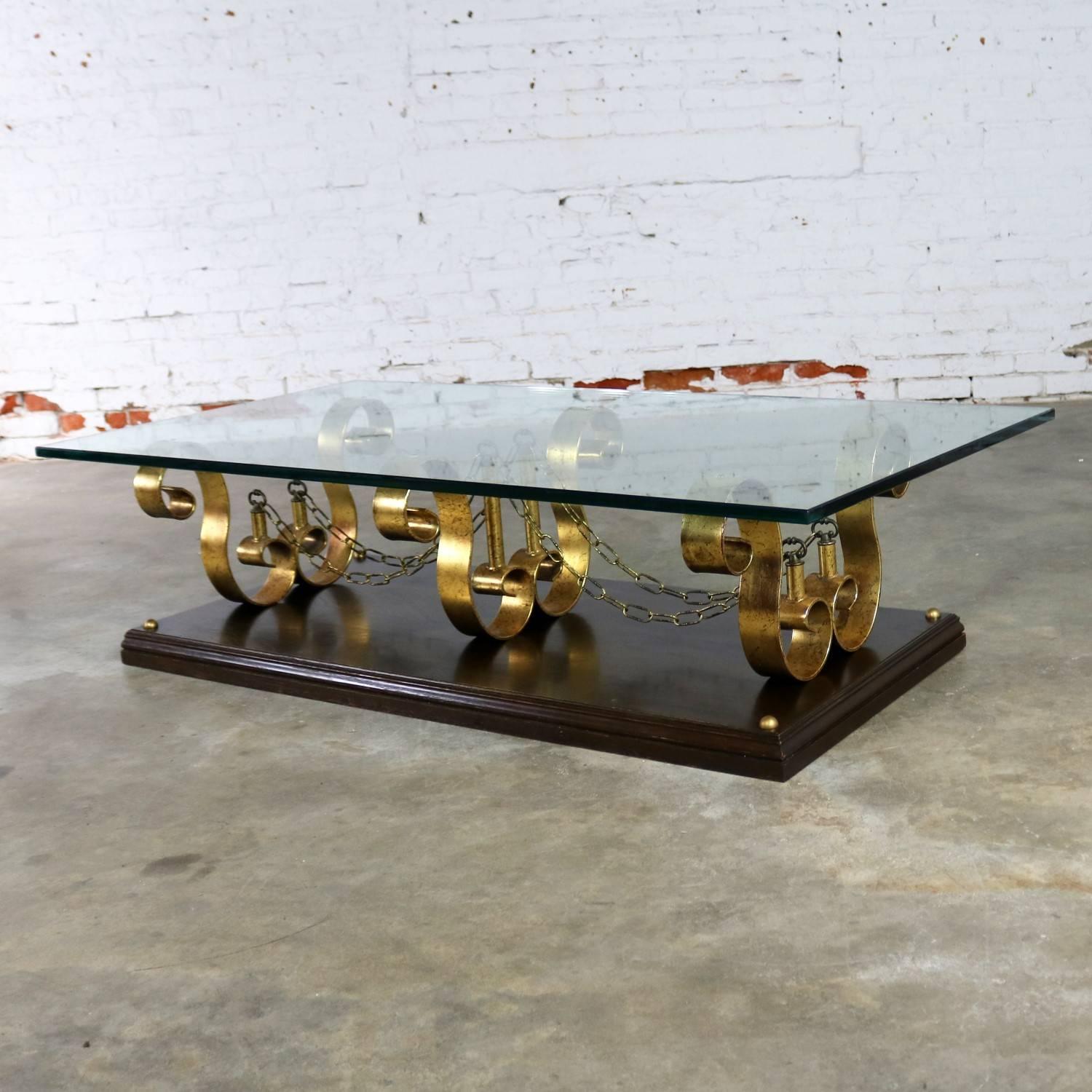 American Large Glass Top Hollywood Regency Spanish Revival Coffee Table Style Arturo Pani For Sale