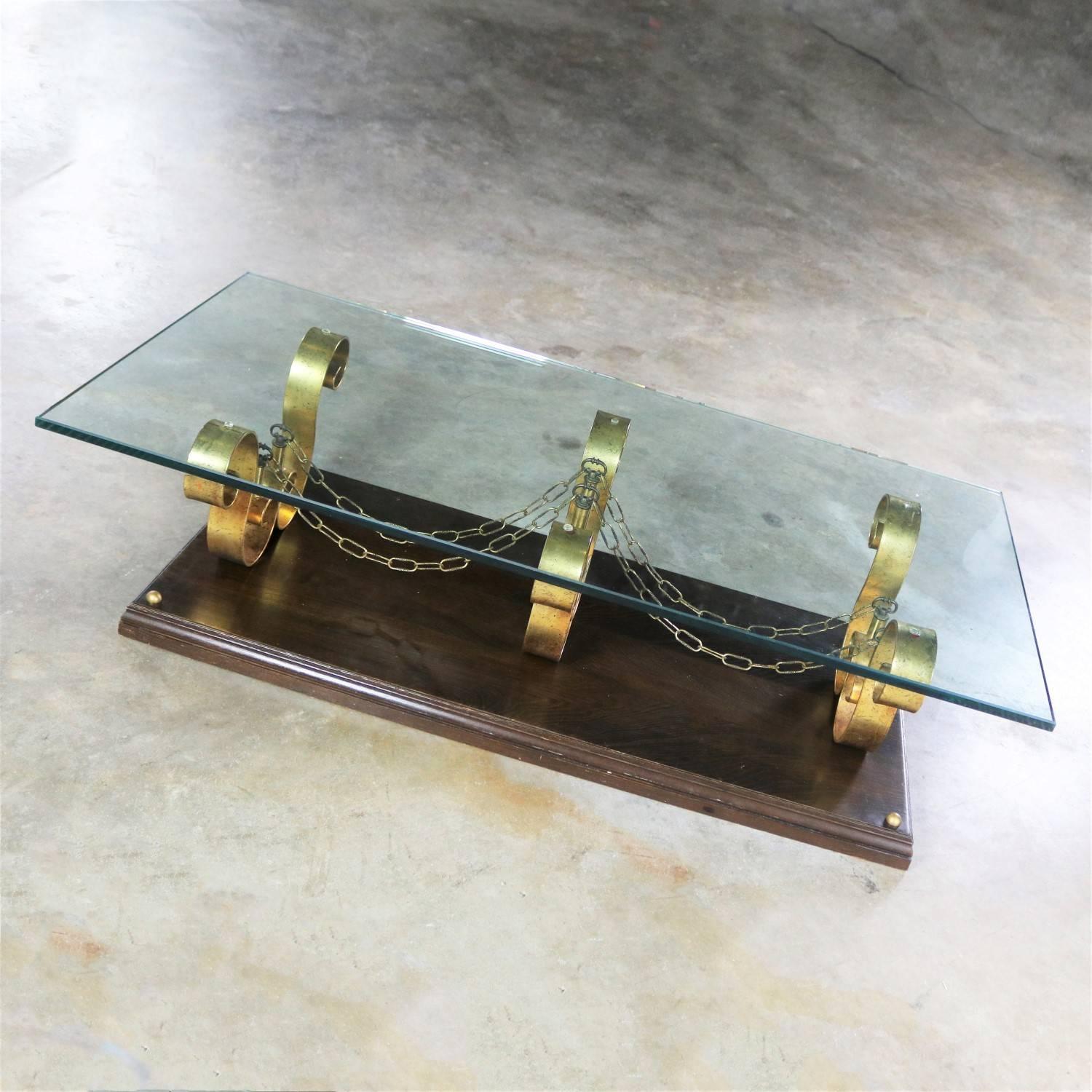 Gilt Large Glass Top Hollywood Regency Spanish Revival Coffee Table Style Arturo Pani For Sale