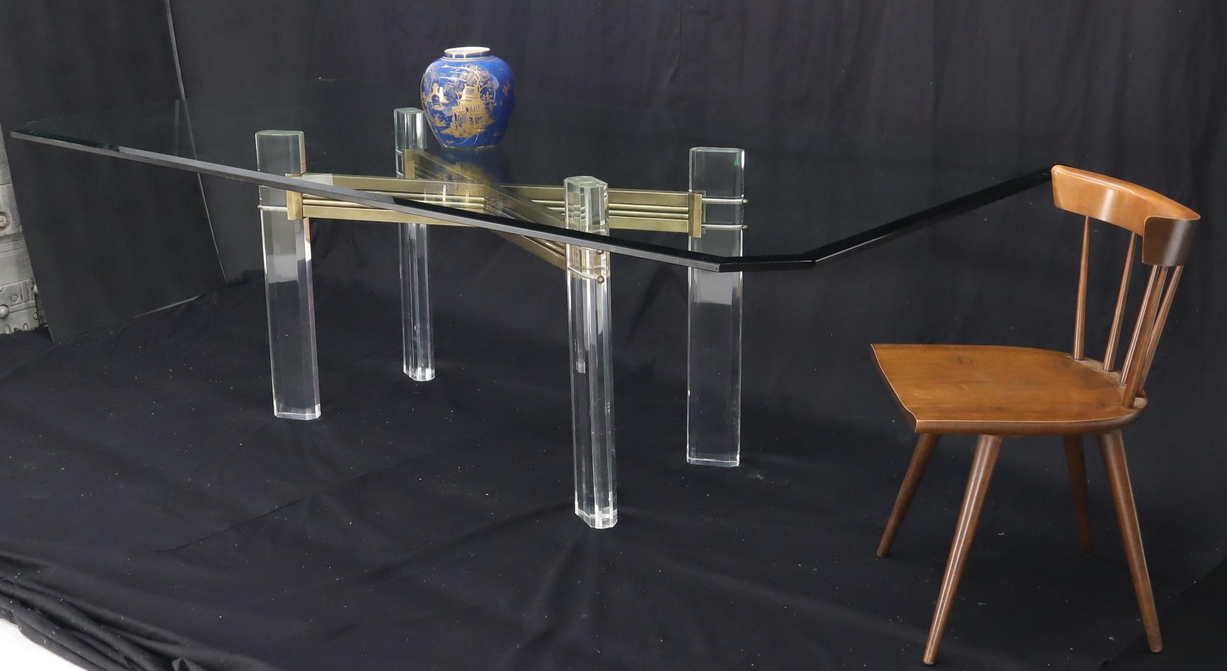Large Mid-Century Modern Lucite and brass base dining or conference table attributed to Mastercraft.