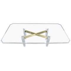 Large Glass Top Lucite and Brass Base Conference Dining Table atr. Mastercraft