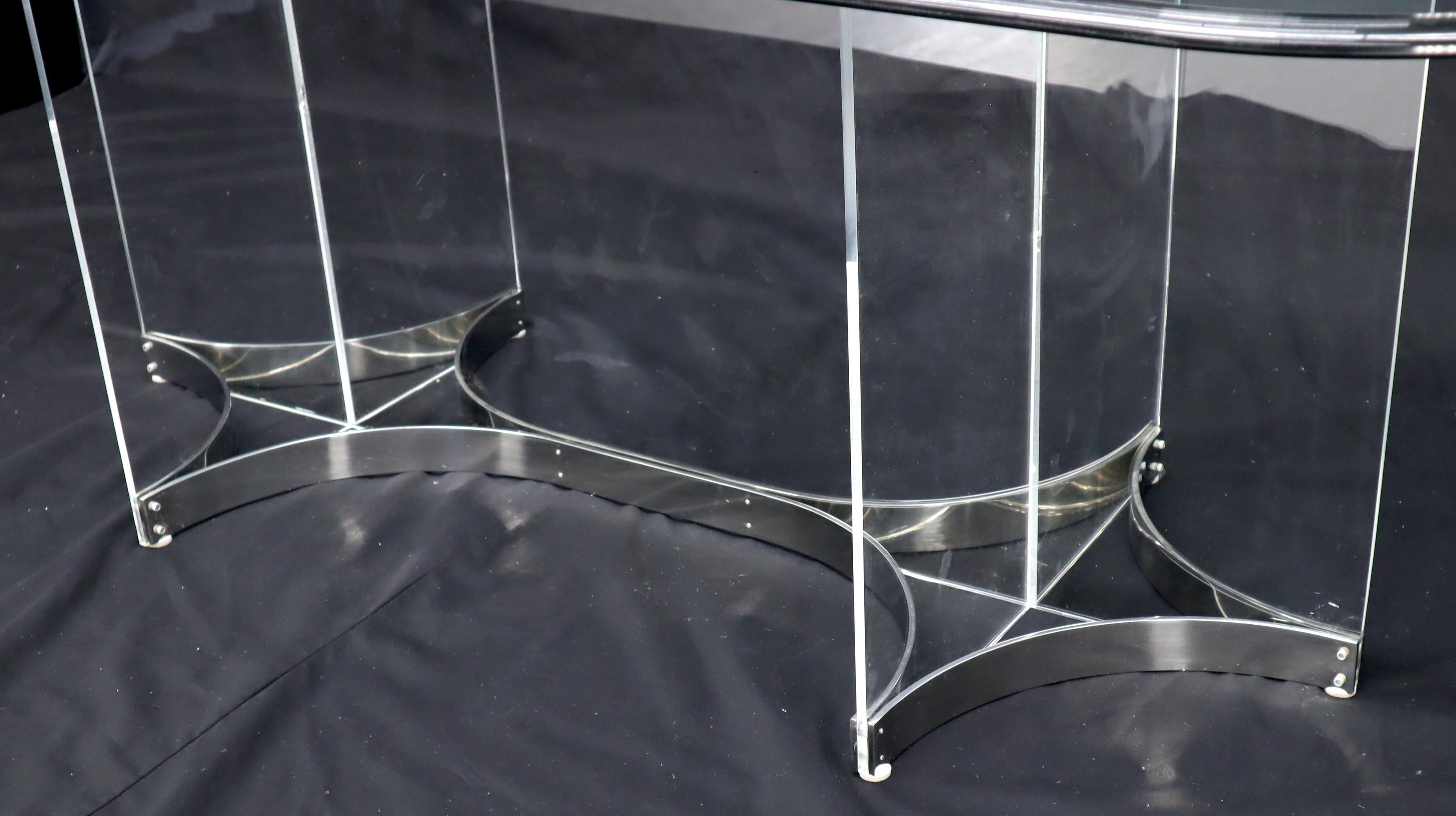 Large Glass Top Lucite & Stainless Base Rectangle Dining Table w/ Rounded Corner For Sale 1