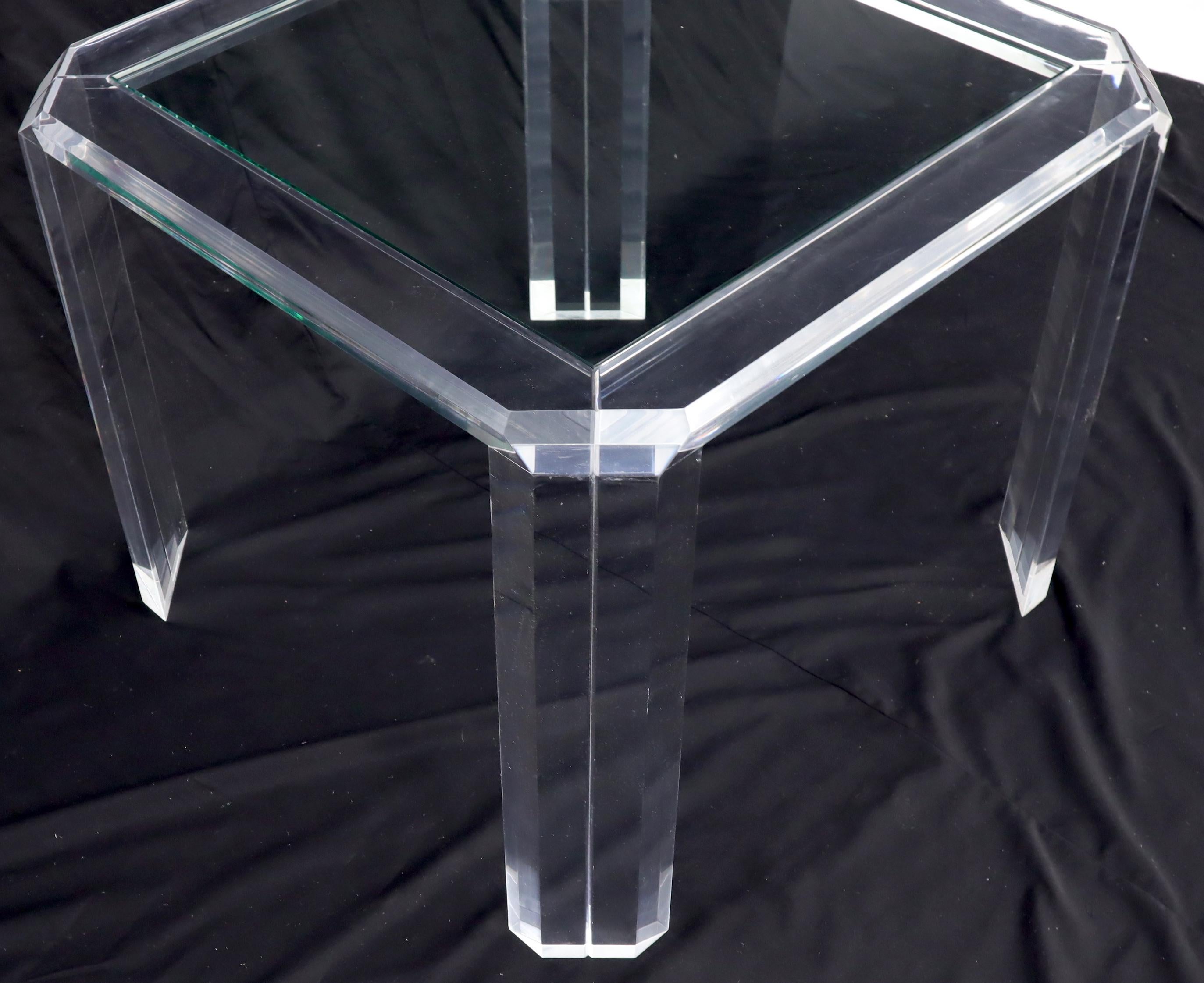 Grande table de salle à manger rectangulaire avec plateau en verre, base en Lucite et acier inoxydable en vente 6