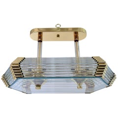 Large Glass Tube Flush Mount Polygon Chandelier in the Manner of Bakalowits