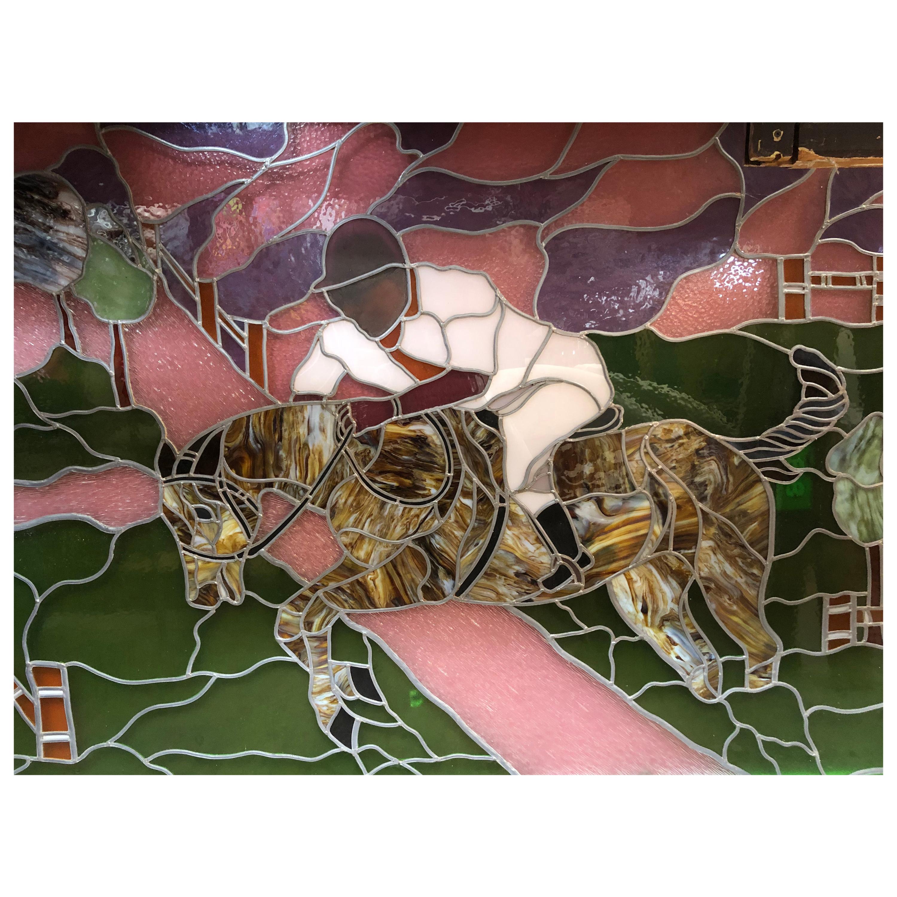 Large Glass Window with Horse Rider For Sale