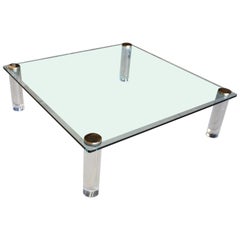 Large Glasstop Coffee Table Lucite Legs