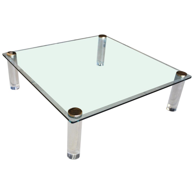 Large Glasstop Coffee Table Lucite Legs For Sale at 1stDibs