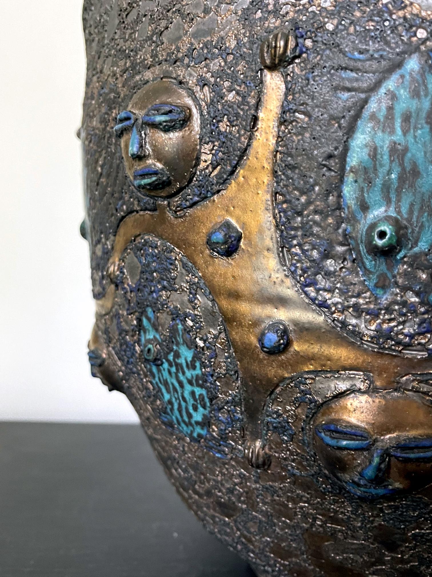 Late 20th Century Large Glazed and Sculpted Ceramic Vessel by Mary and Edwin Scheier