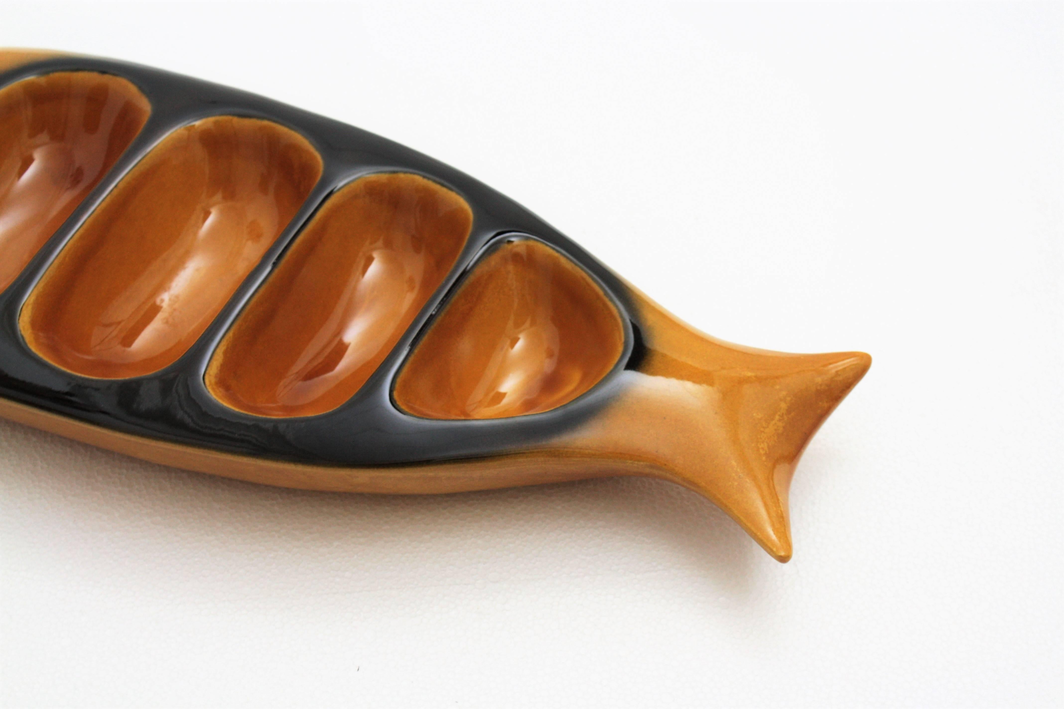 Spanish Fish Shaped Snack Cocktail Serving Tray / Wall Decoration in Glazed Ceramic 