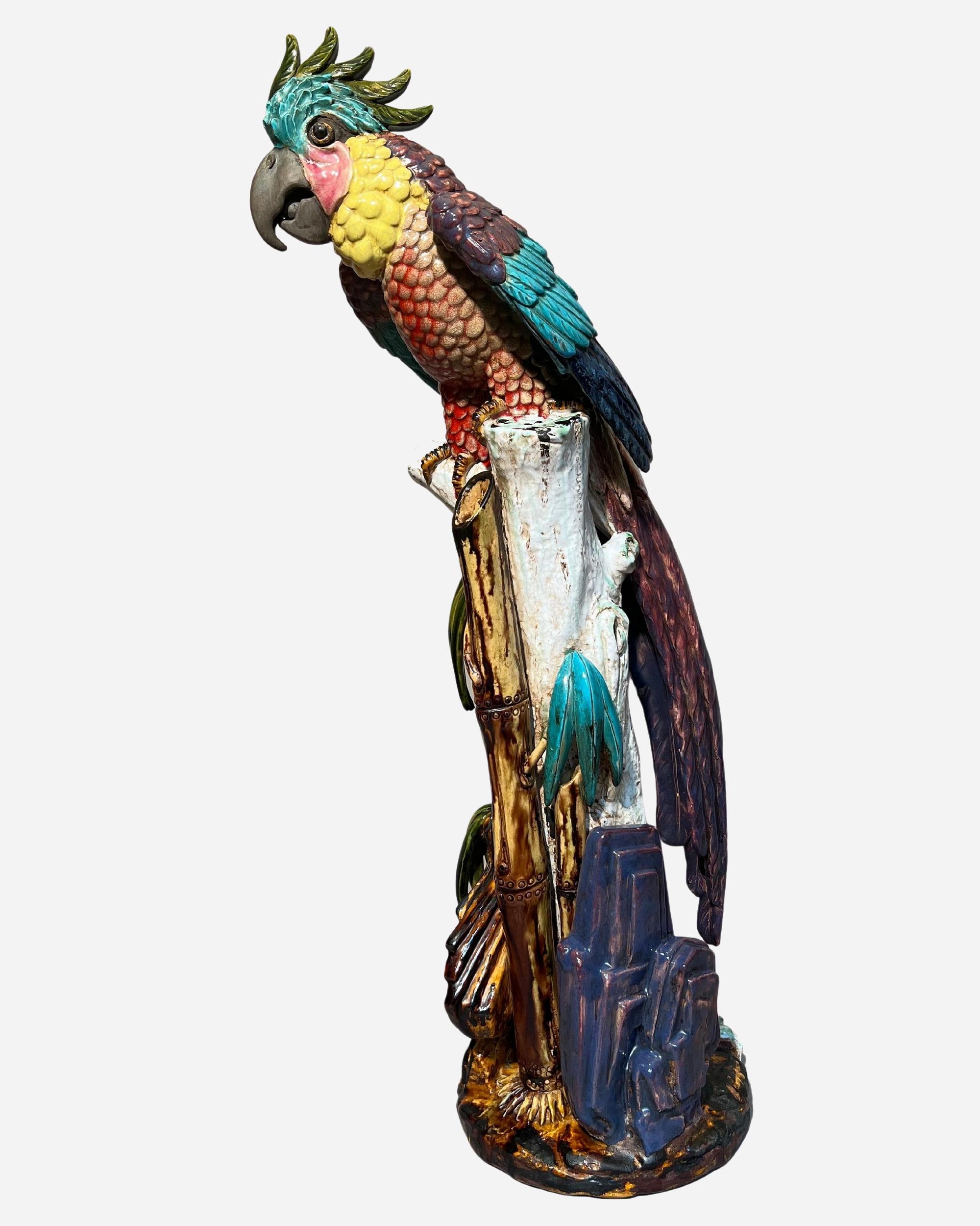 Spanish Large glazed ceramic parrot, Spain, circa 1960 For Sale