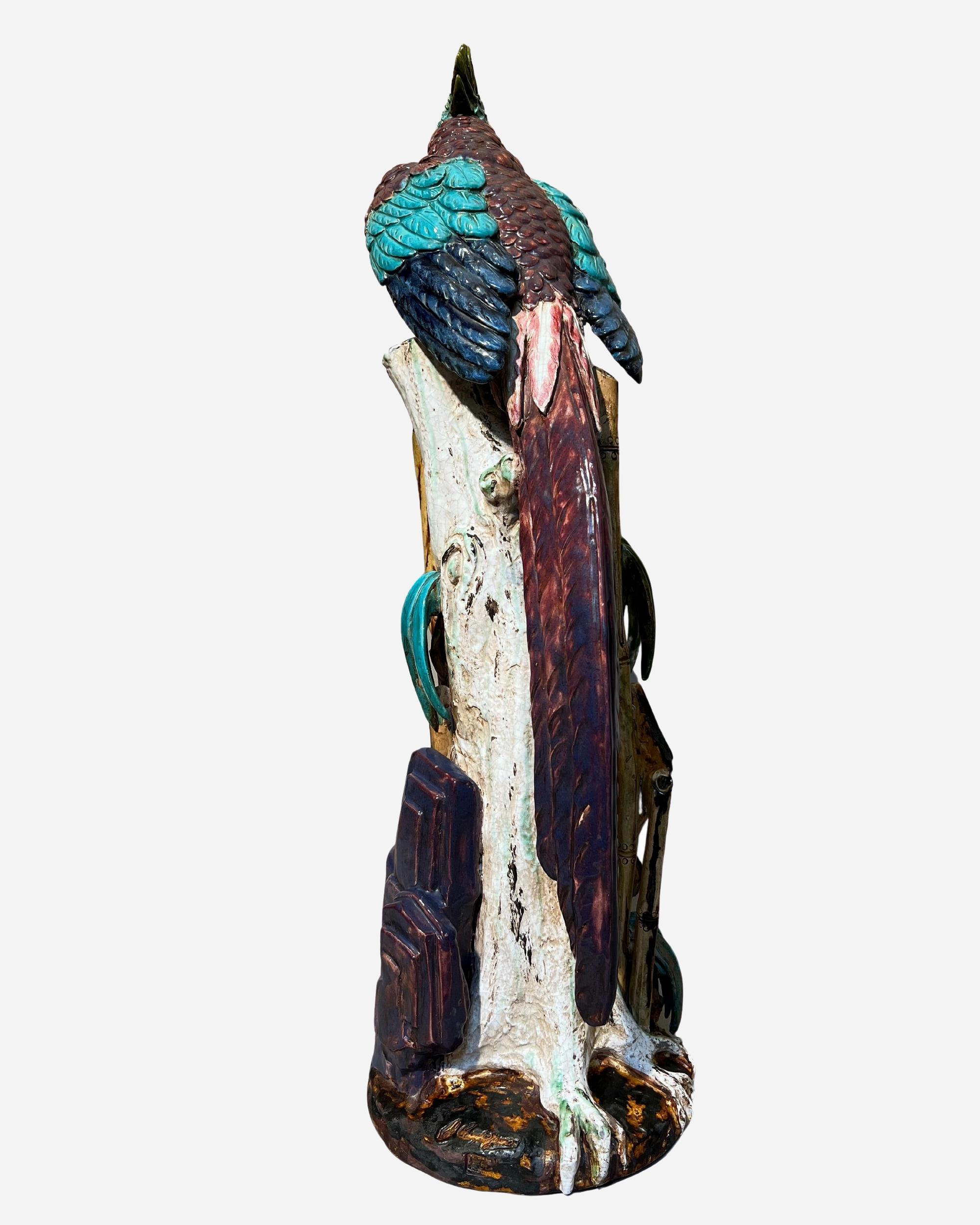 Mid-20th Century Large glazed ceramic parrot, Spain, circa 1960 For Sale