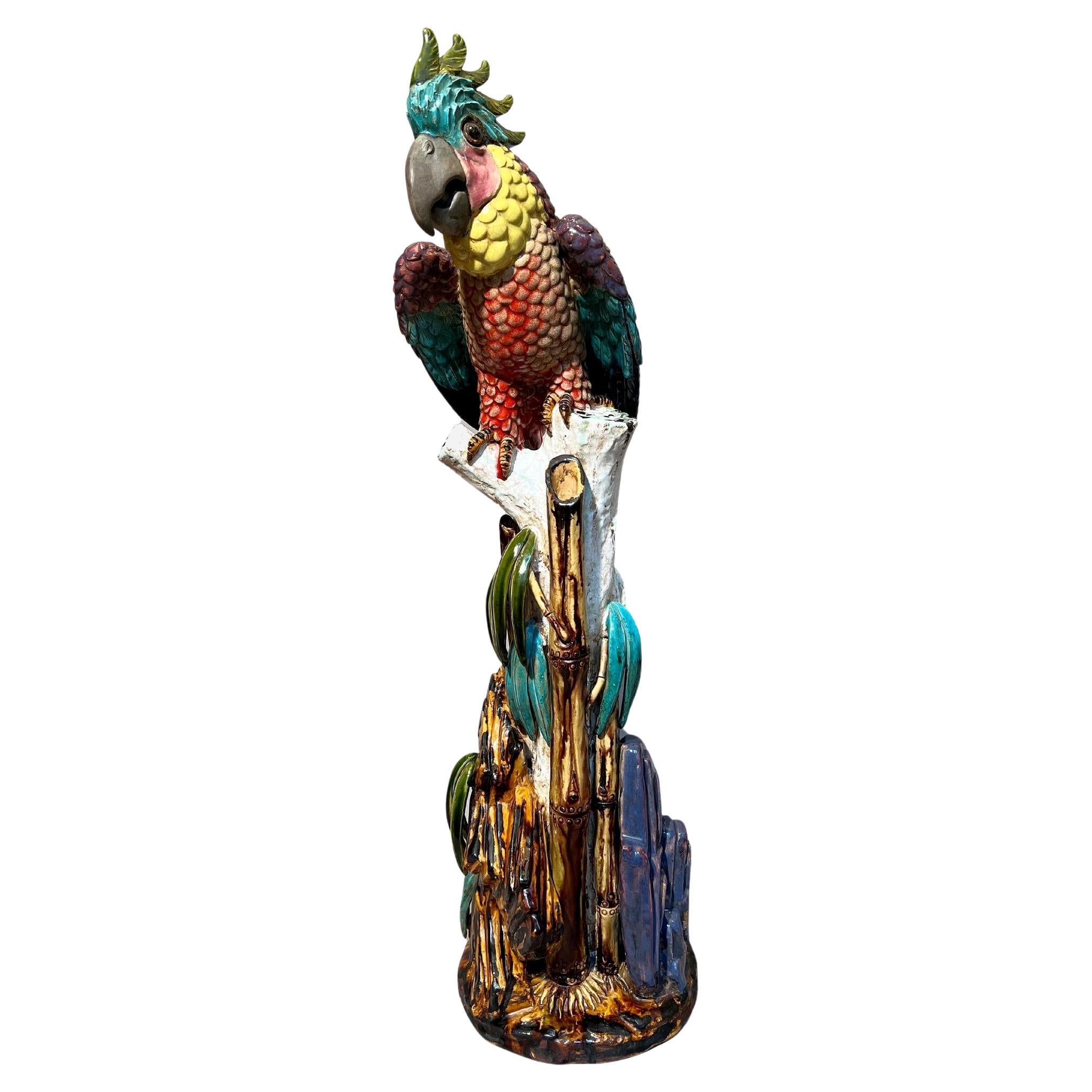 Large glazed ceramic parrot, Spain, circa 1960 For Sale