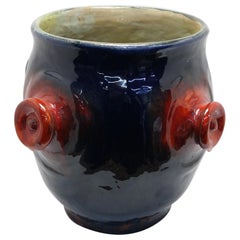 Large Glazed Ceramic Plant Cachepot by Marta Borocz, 1970's Hand Made