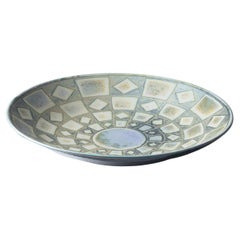 Large glazed ceramic plate centerpiece green and blue