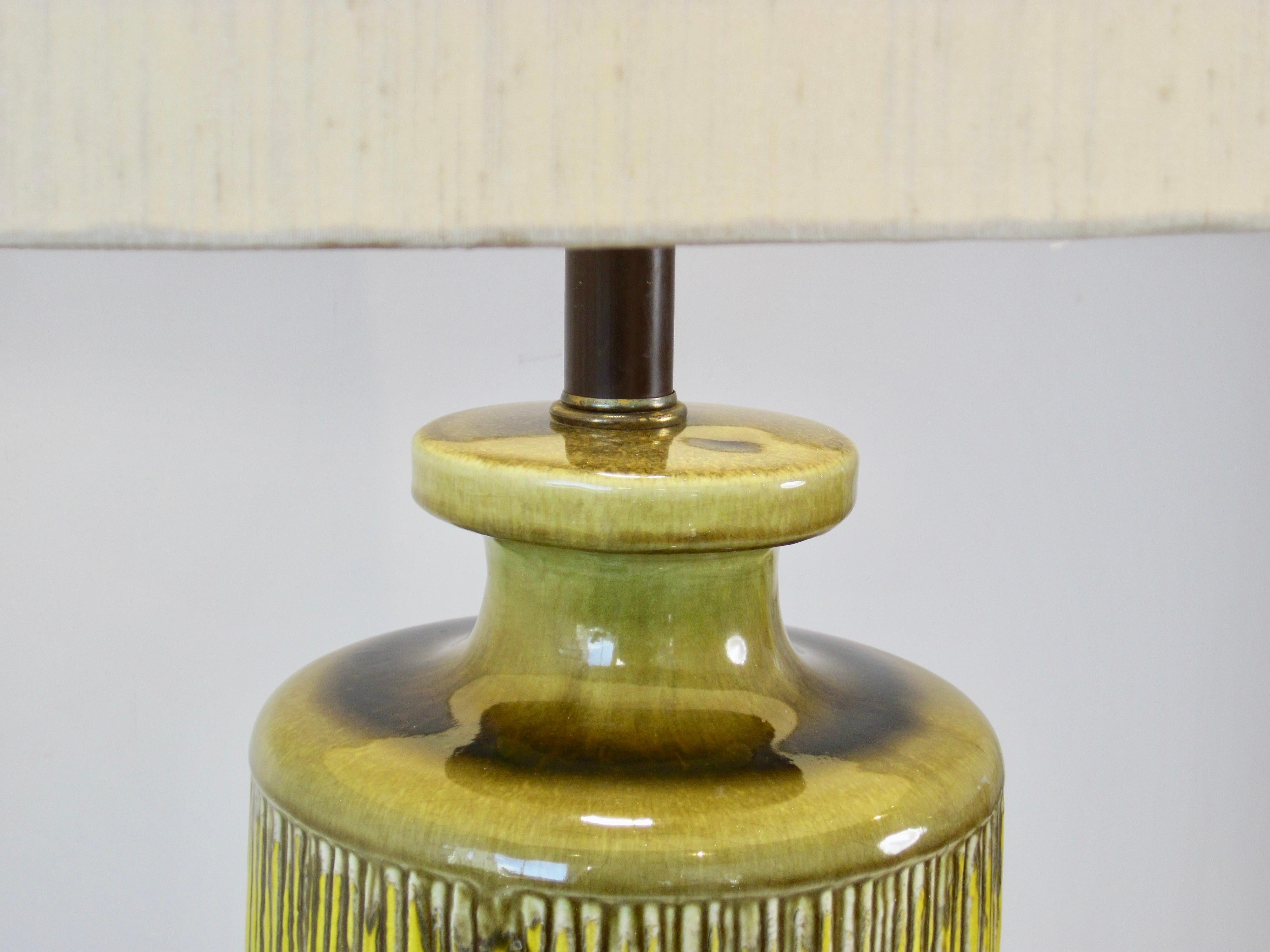 20th Century Large Glazed Ceramic Table Lamp with Monumental Shade For Sale