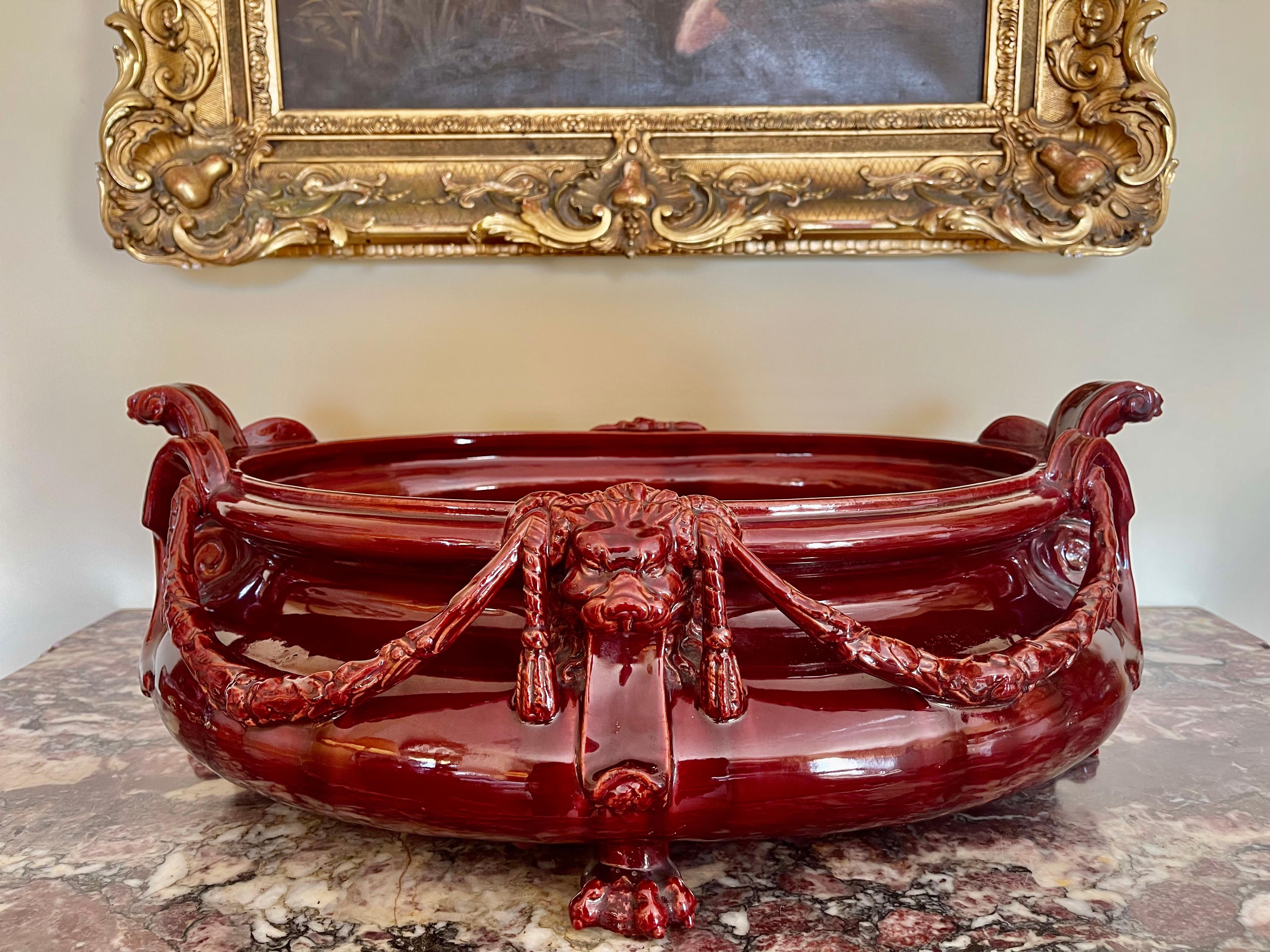 Napoleon III Large Glazed Ceramic Table Planter, 19th century For Sale
