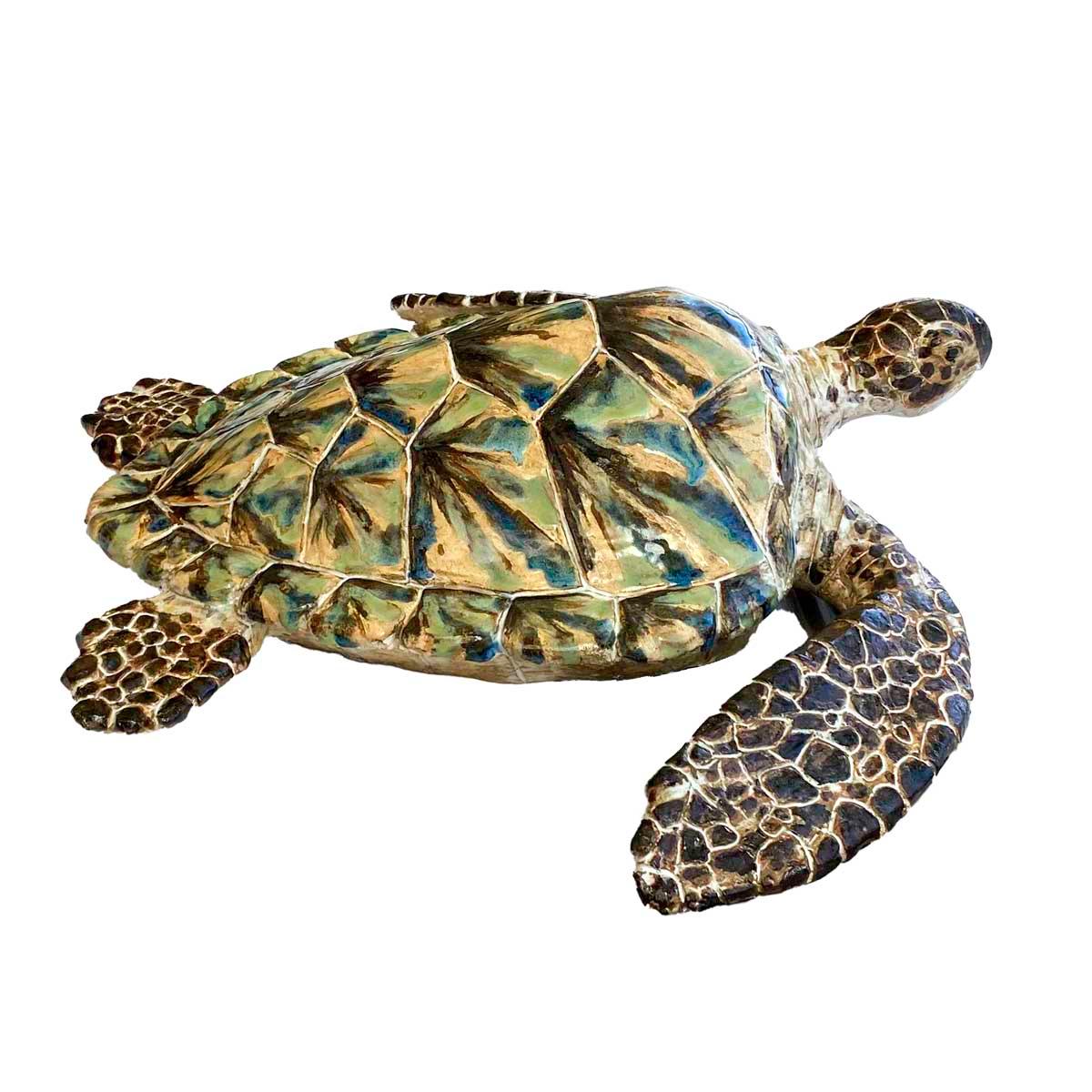 Artisanat Grande sculpture de tortue en céramique émaillée