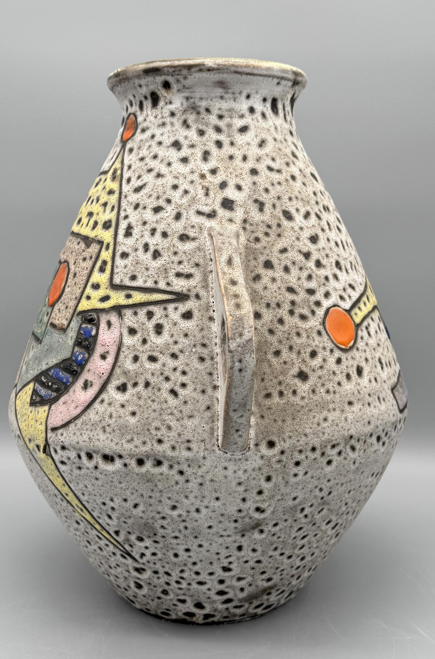 Francese Large glazed ceramic vase with handles, Marius Bessone, Vallauris, France, 1956 in vendita