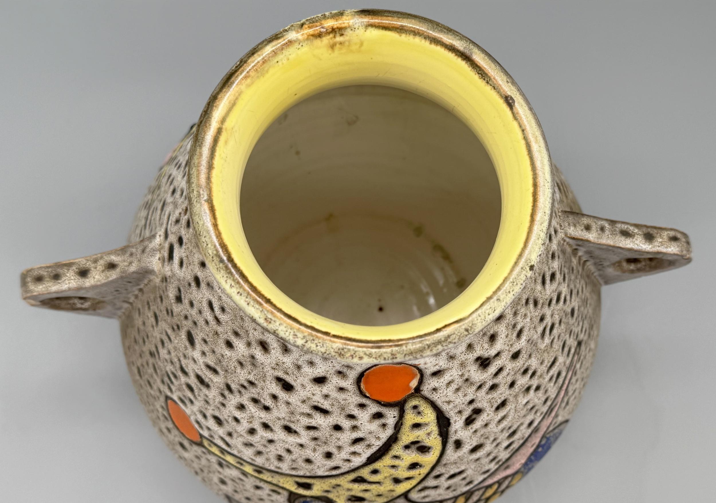 Smaltato Large glazed ceramic vase with handles, Marius Bessone, Vallauris, France, 1956 in vendita