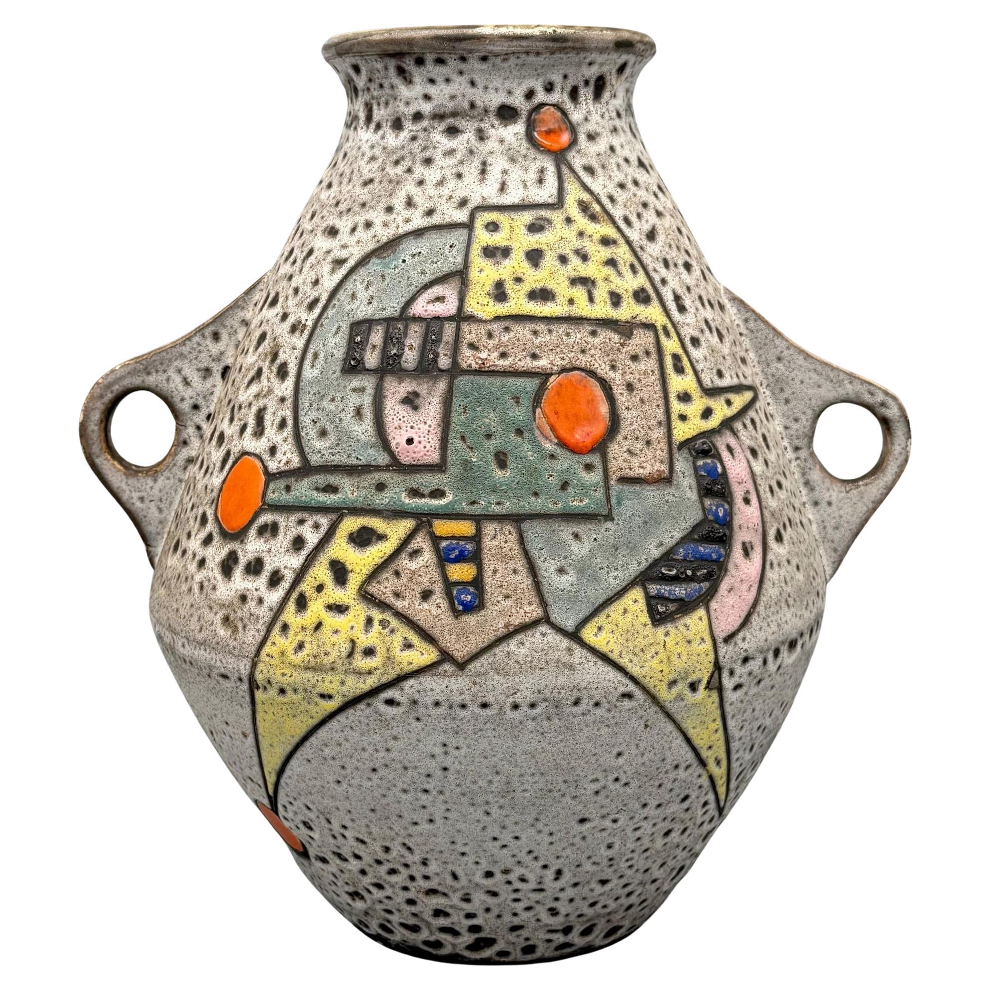 Large glazed ceramic vase with handles, Marius Bessone, Vallauris, France, 1956 in vendita