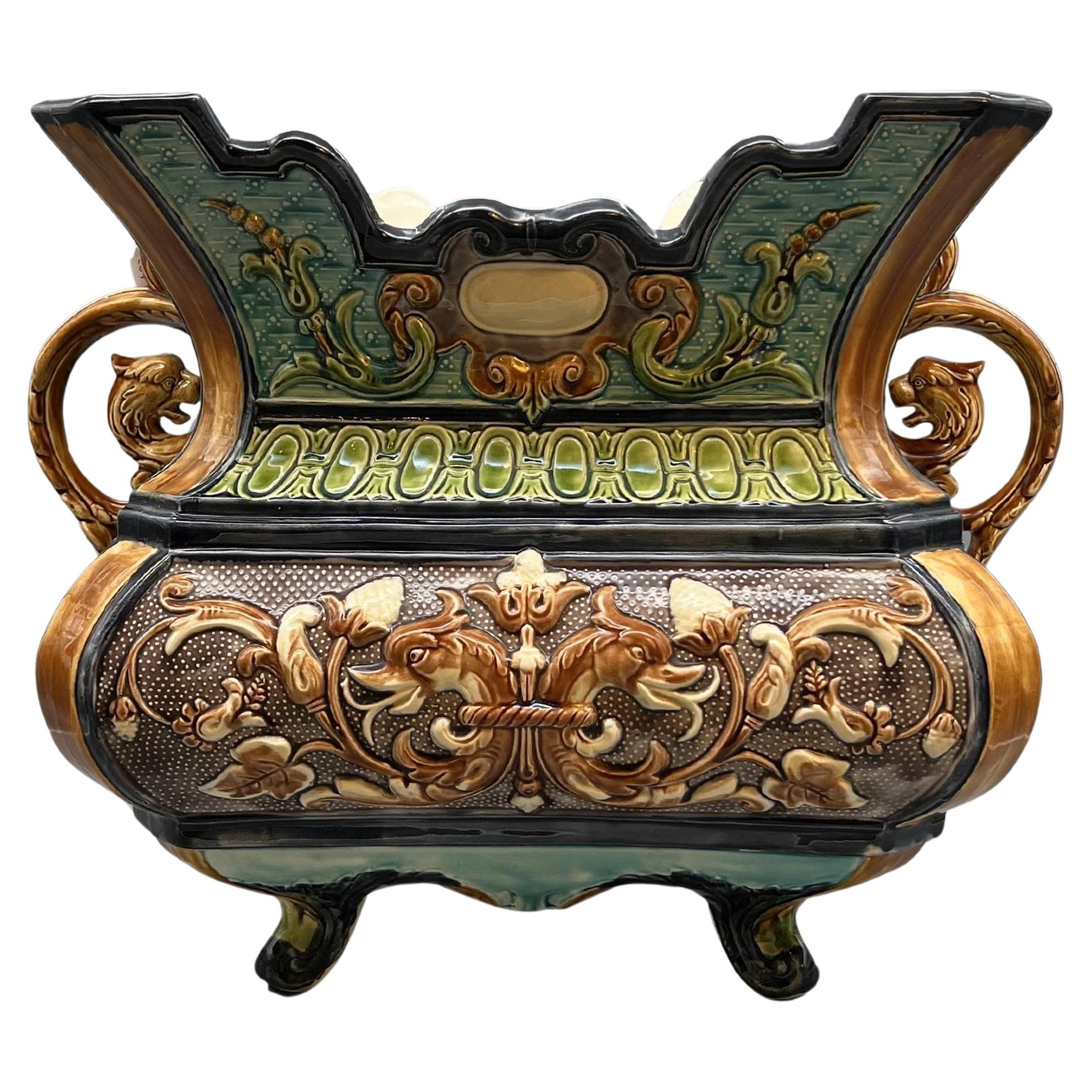 Large glazed earthenware cachepot, Faïencerie d'Onnaing, Onnaing, France, circa  For Sale