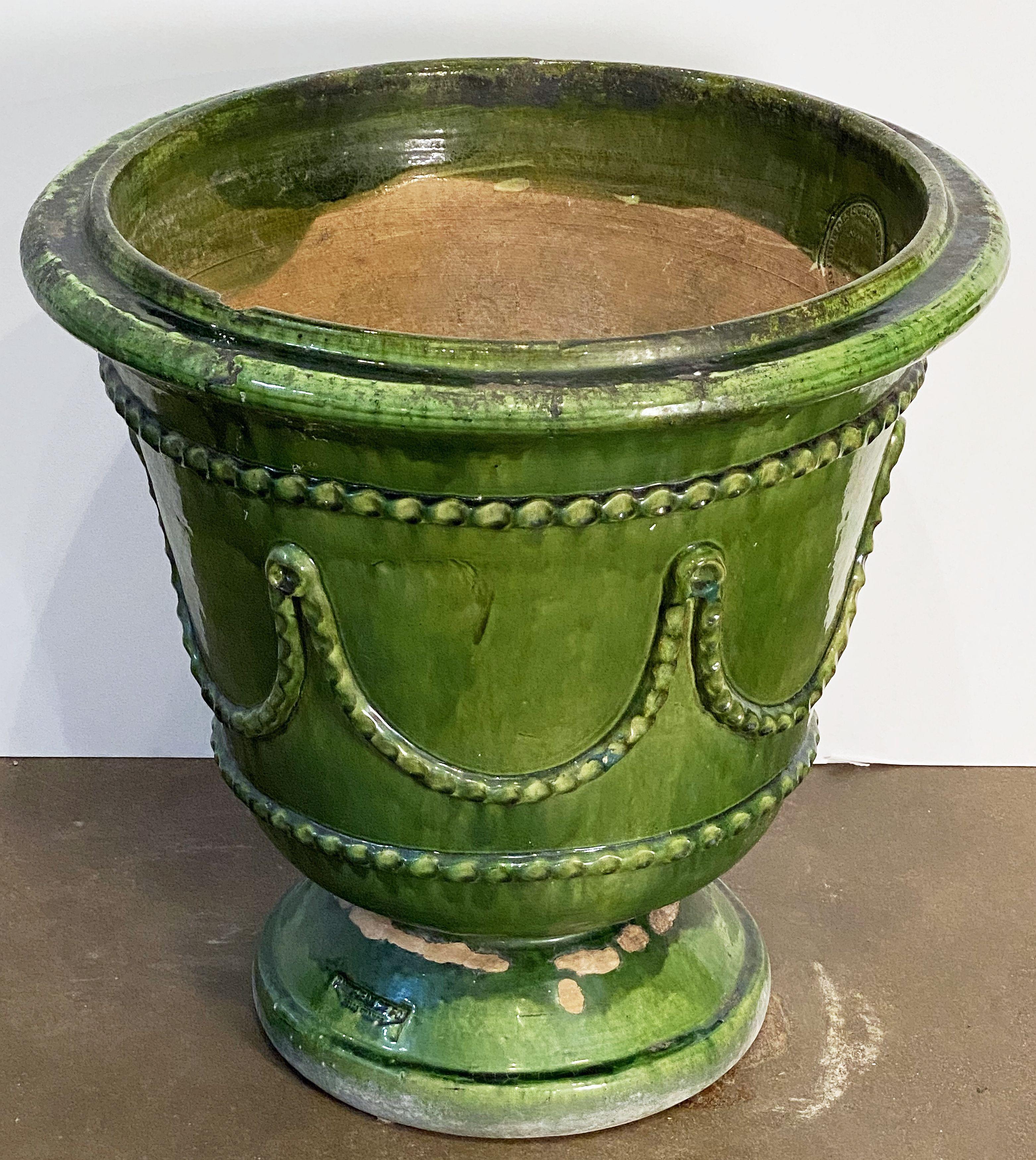 Large Glazed Earthenware Castelnaudary-Style Urn or Planter Pot from France For Sale 2