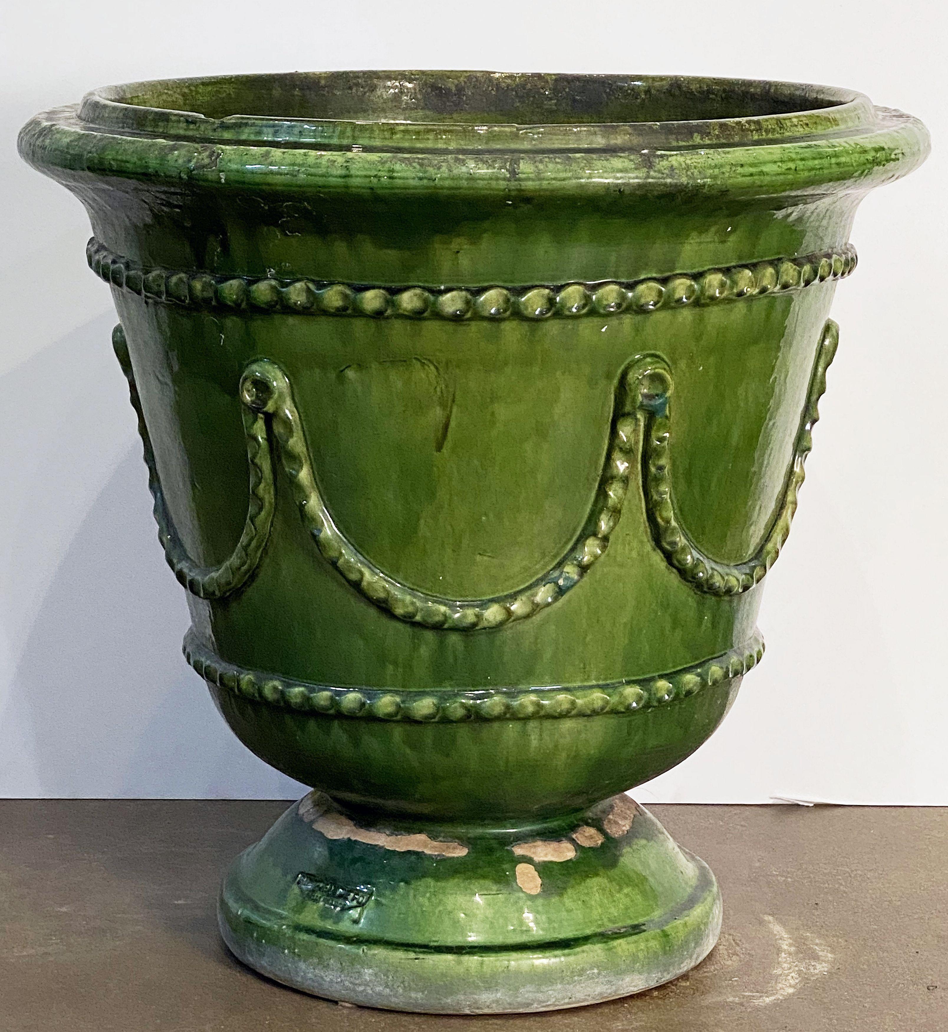 French Large Glazed Earthenware Castelnaudary-Style Urn or Planter Pot from France For Sale