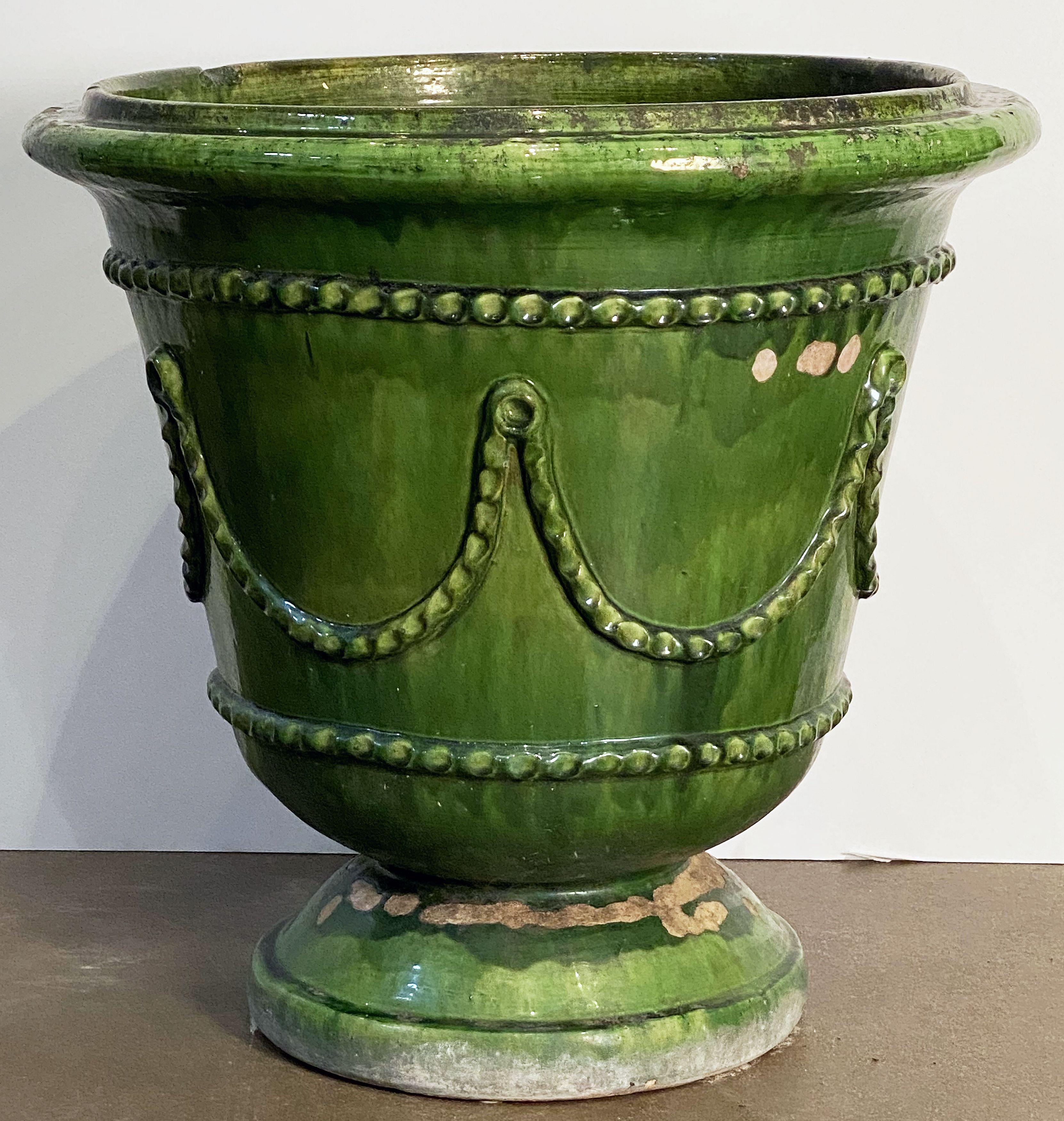 Large Glazed Earthenware Castelnaudary-Style Urn or Planter Pot from France In Good Condition For Sale In Austin, TX
