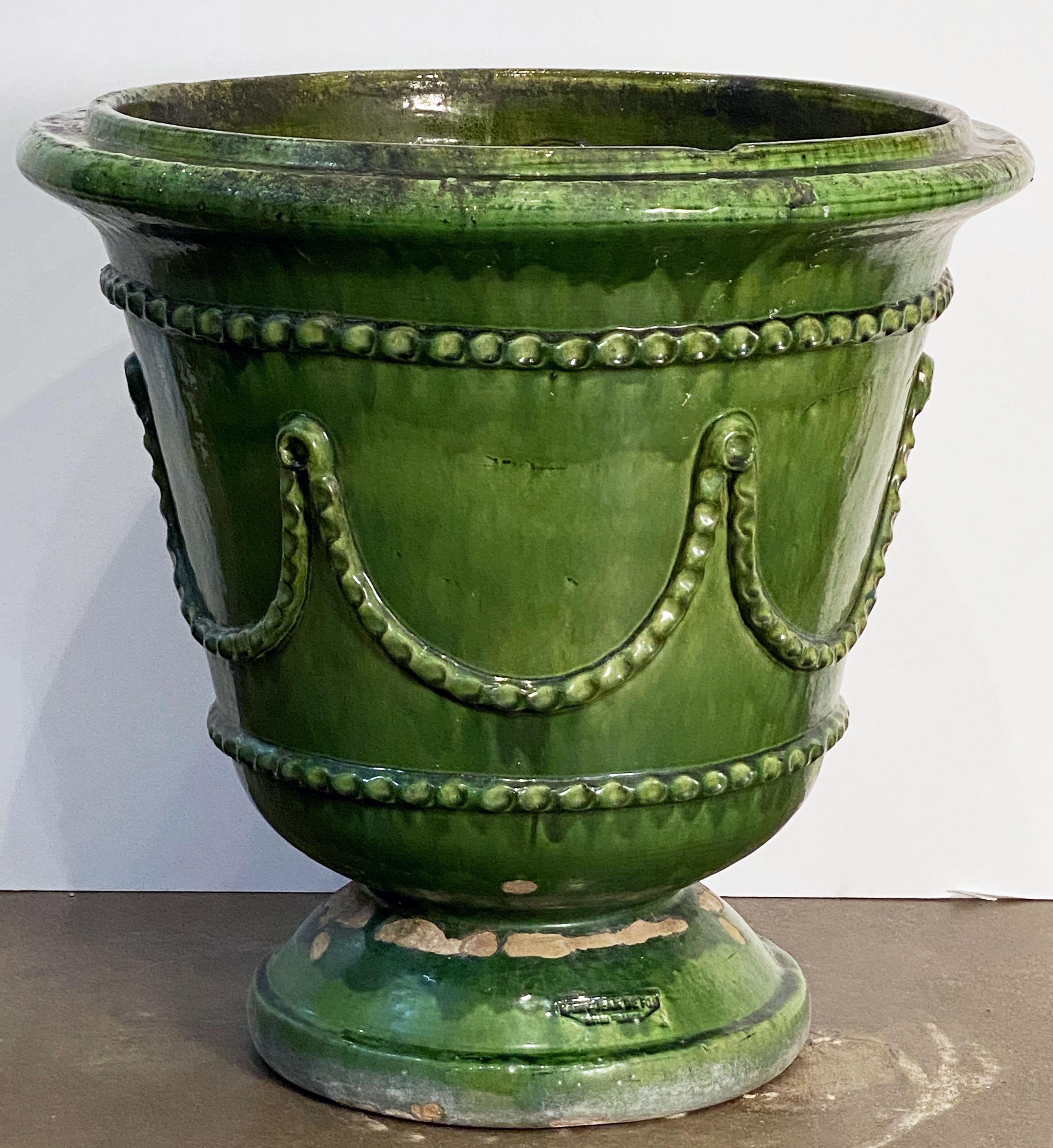 20th Century Large Glazed Earthenware Castelnaudary-Style Urn or Planter Pot from France For Sale