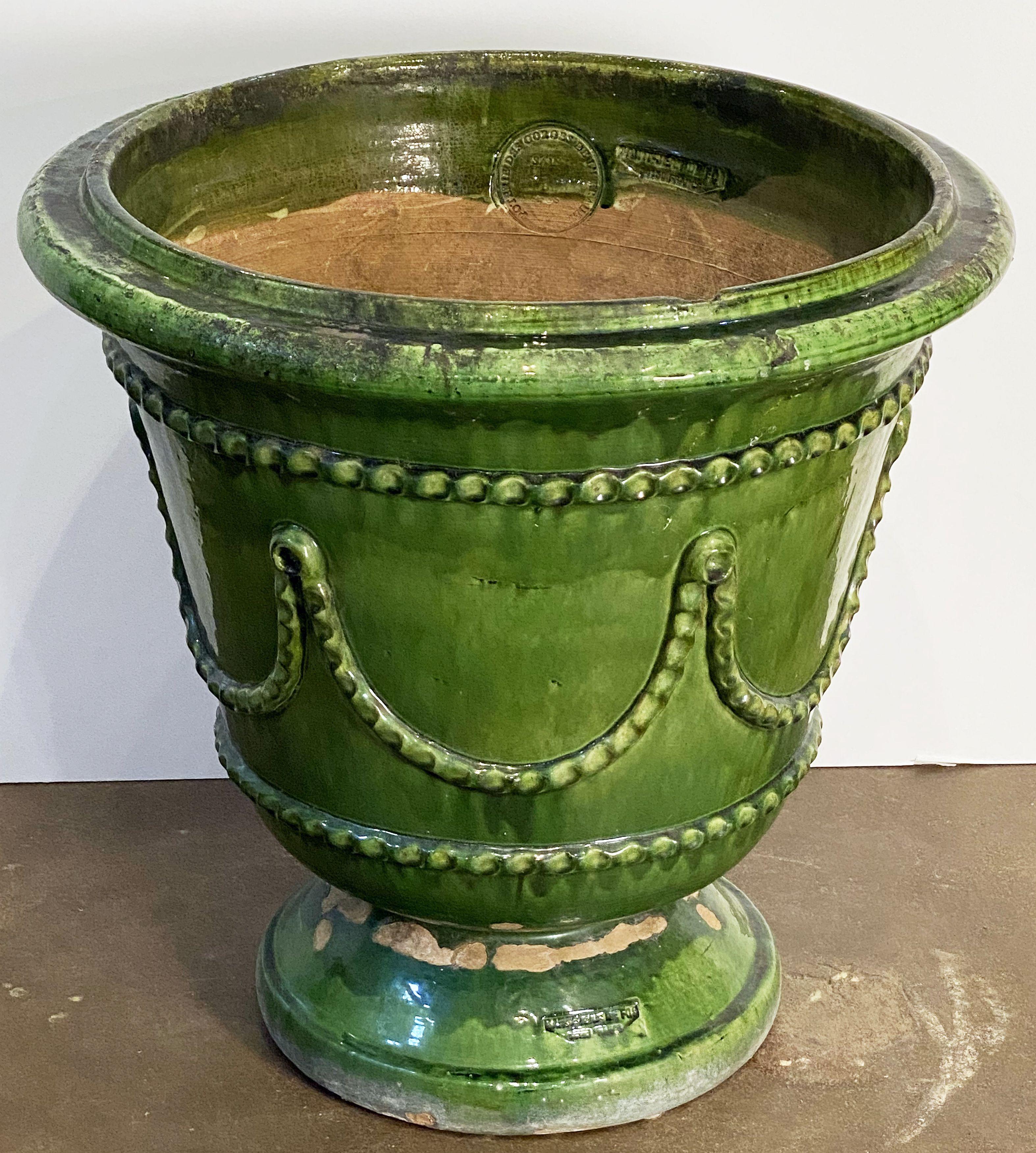 Pottery Large Glazed Earthenware Castelnaudary-Style Urn or Planter Pot from France For Sale