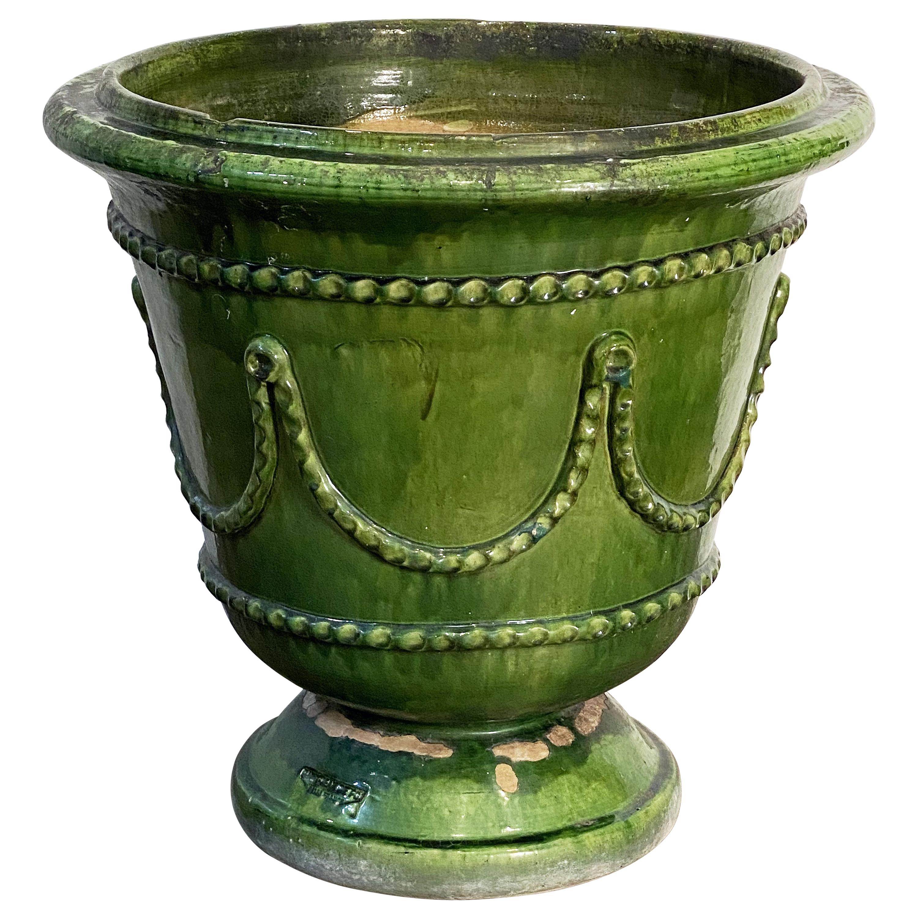Large Glazed Earthenware Castelnaudary-Style Urn or Planter Pot from France