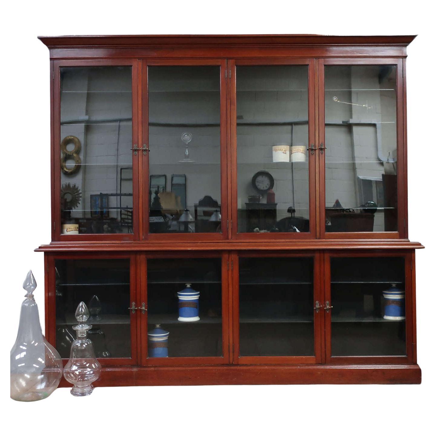 Large Glazed English Pharmacy Cabinet For Sale