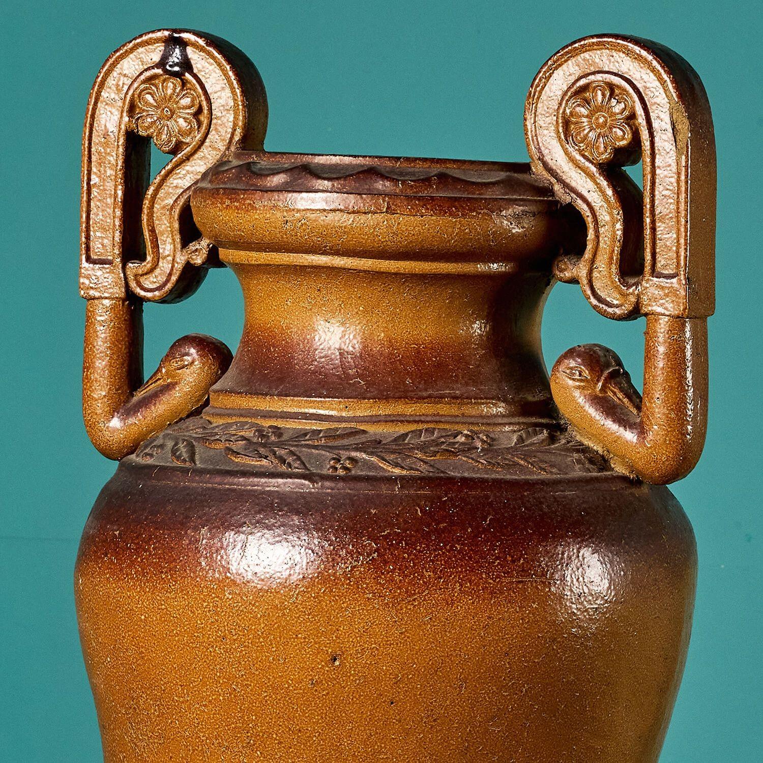English Large Glazed Greek Terracotta Vase For Sale