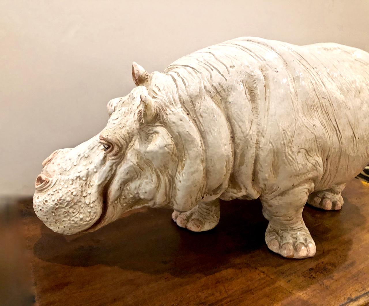 Large Glazed Italian Terracotta Hippopotamus 5