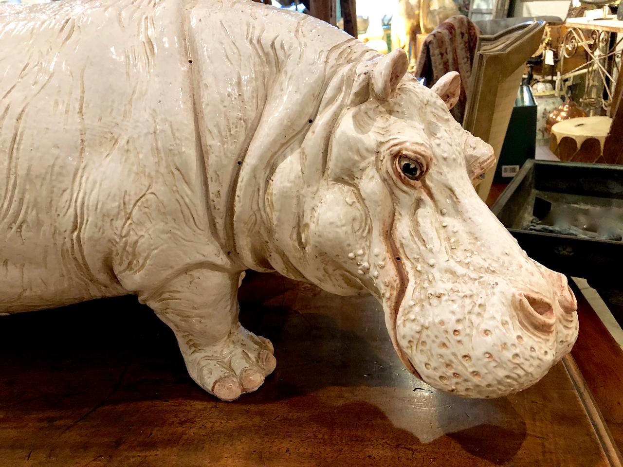 Modern Large Glazed Italian Terracotta Hippopotamus