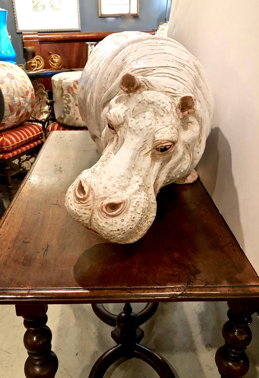 Large Glazed Italian Terracotta Hippopotamus In Good Condition In Pasadena, CA