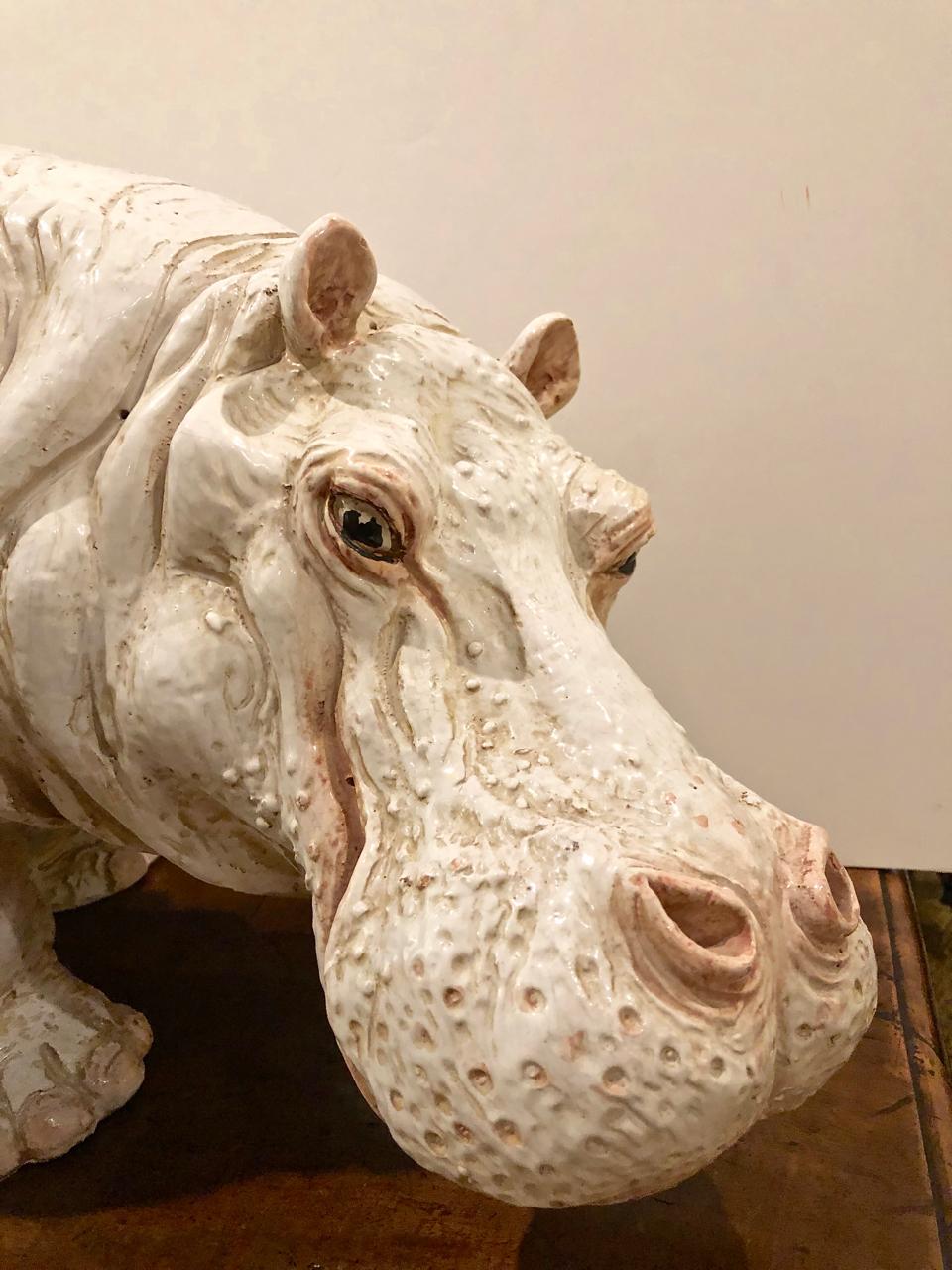 20th Century Large Glazed Italian Terracotta Hippopotamus