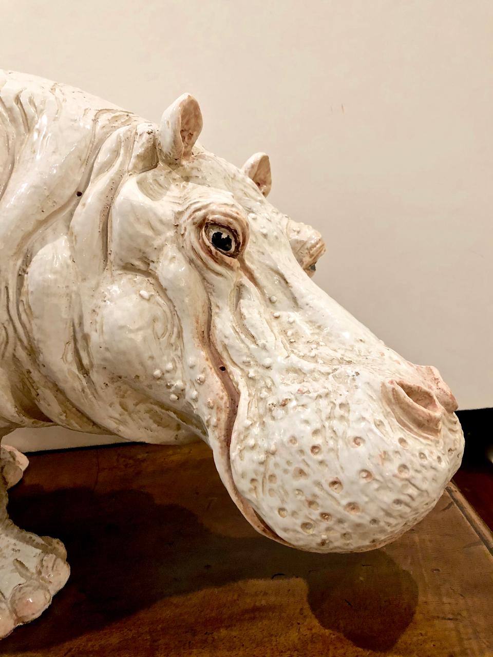 Large Glazed Italian Terracotta Hippopotamus 1