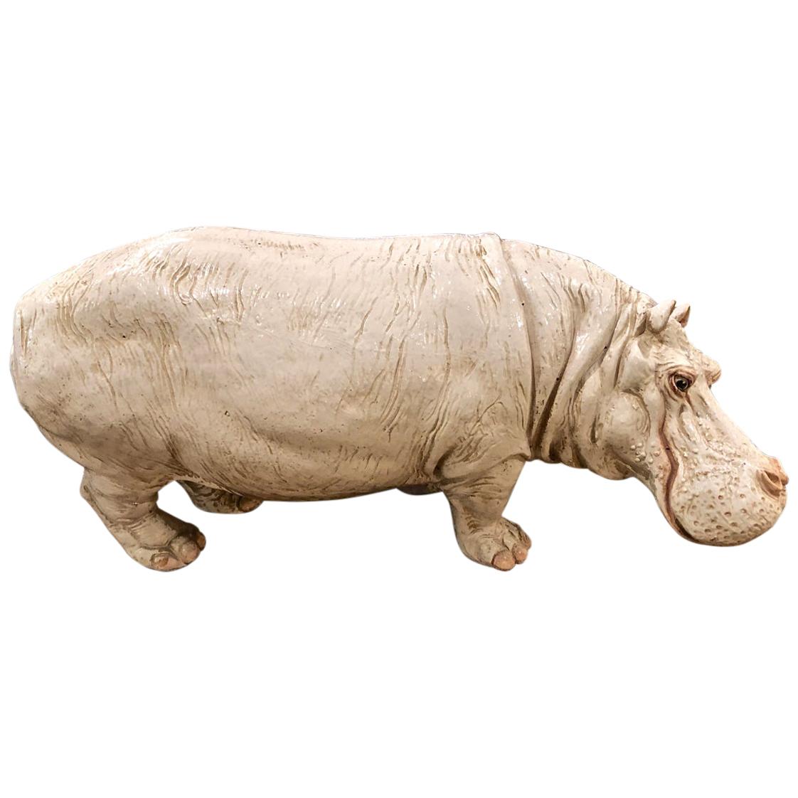 Large Glazed Italian Terracotta Hippopotamus