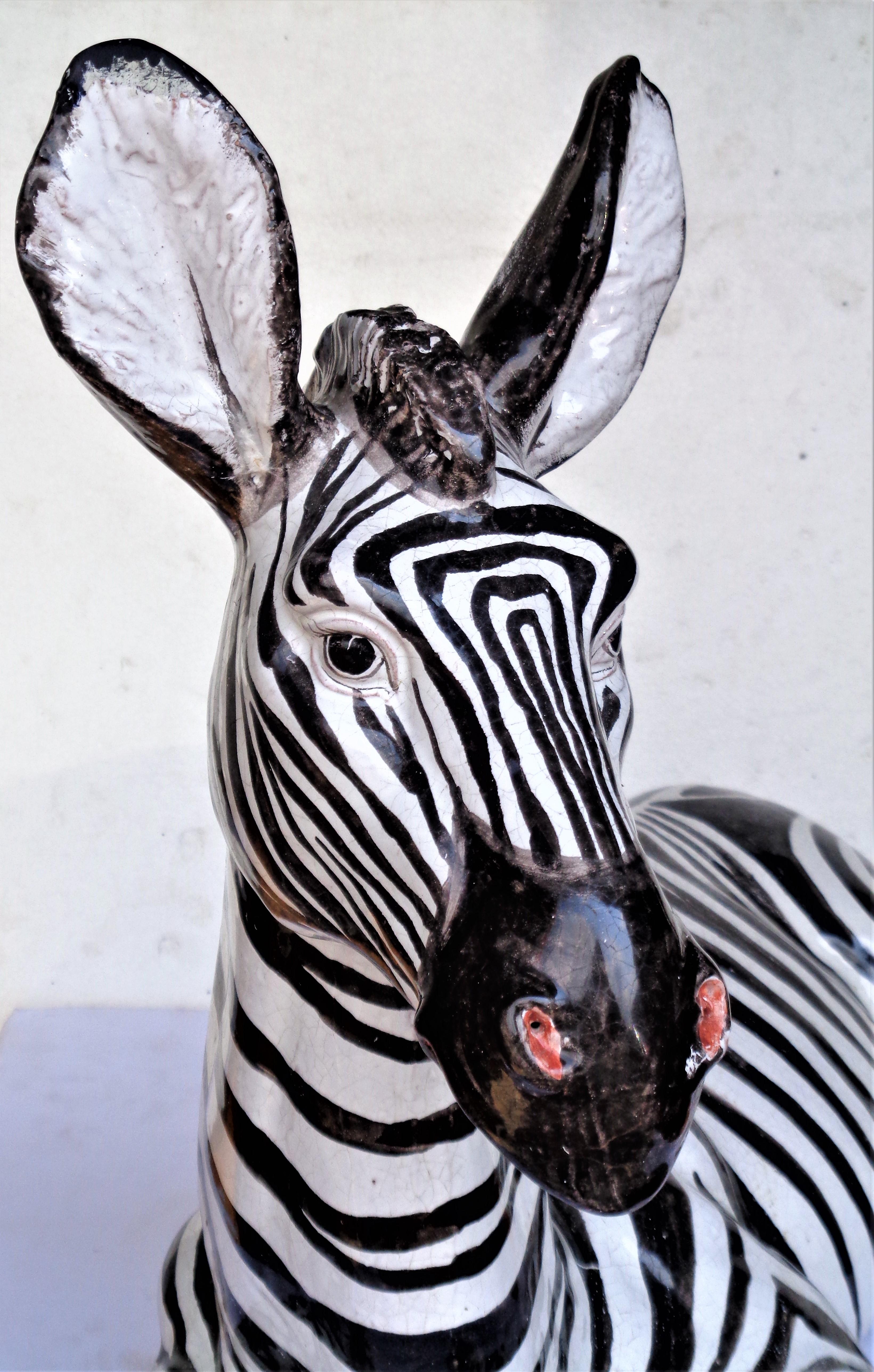 Large Glazed Terracotta Zebra - Italy, Circa 1960 3