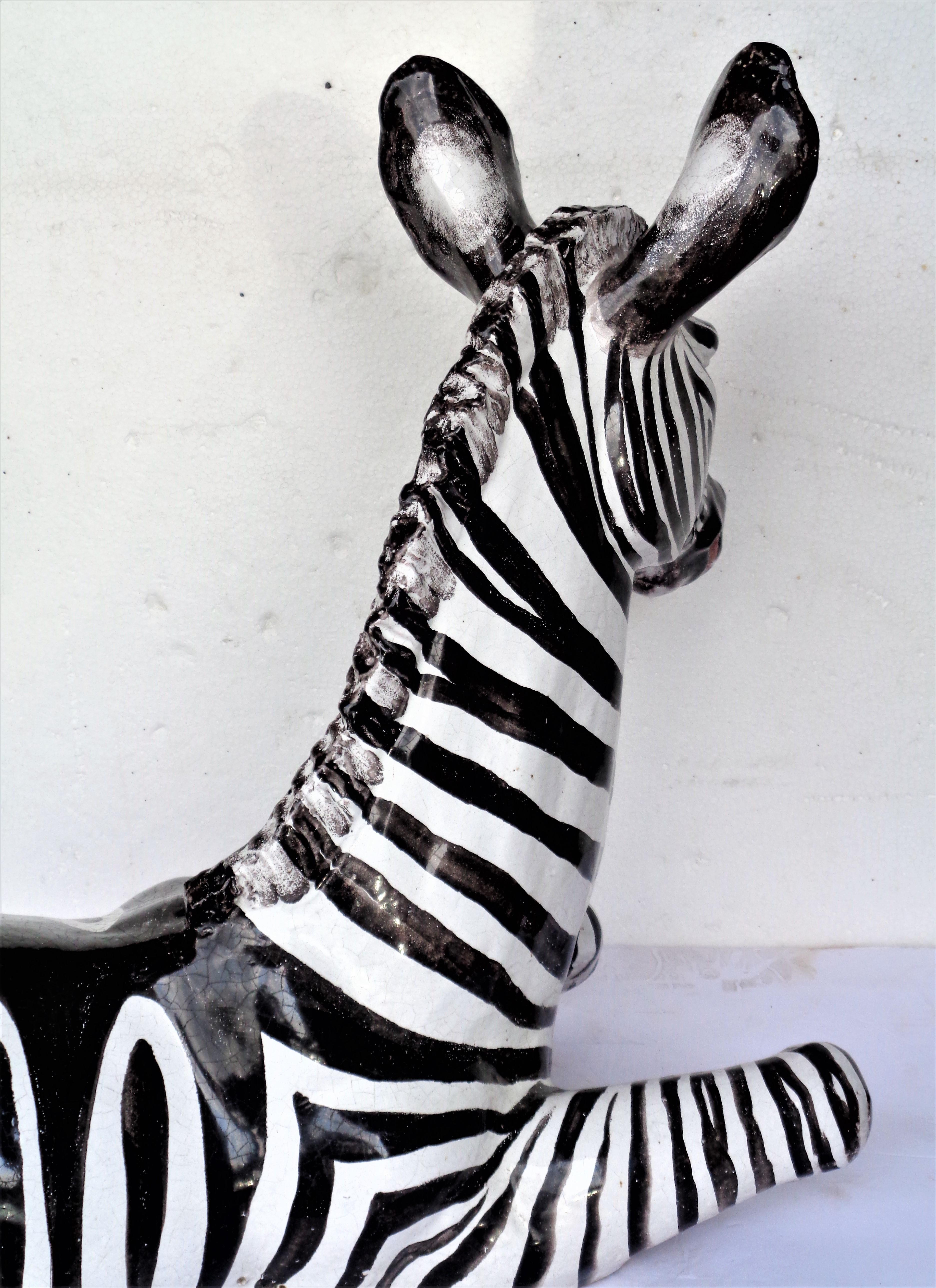Large Glazed Terracotta Zebra - Italy, Circa 1960 4
