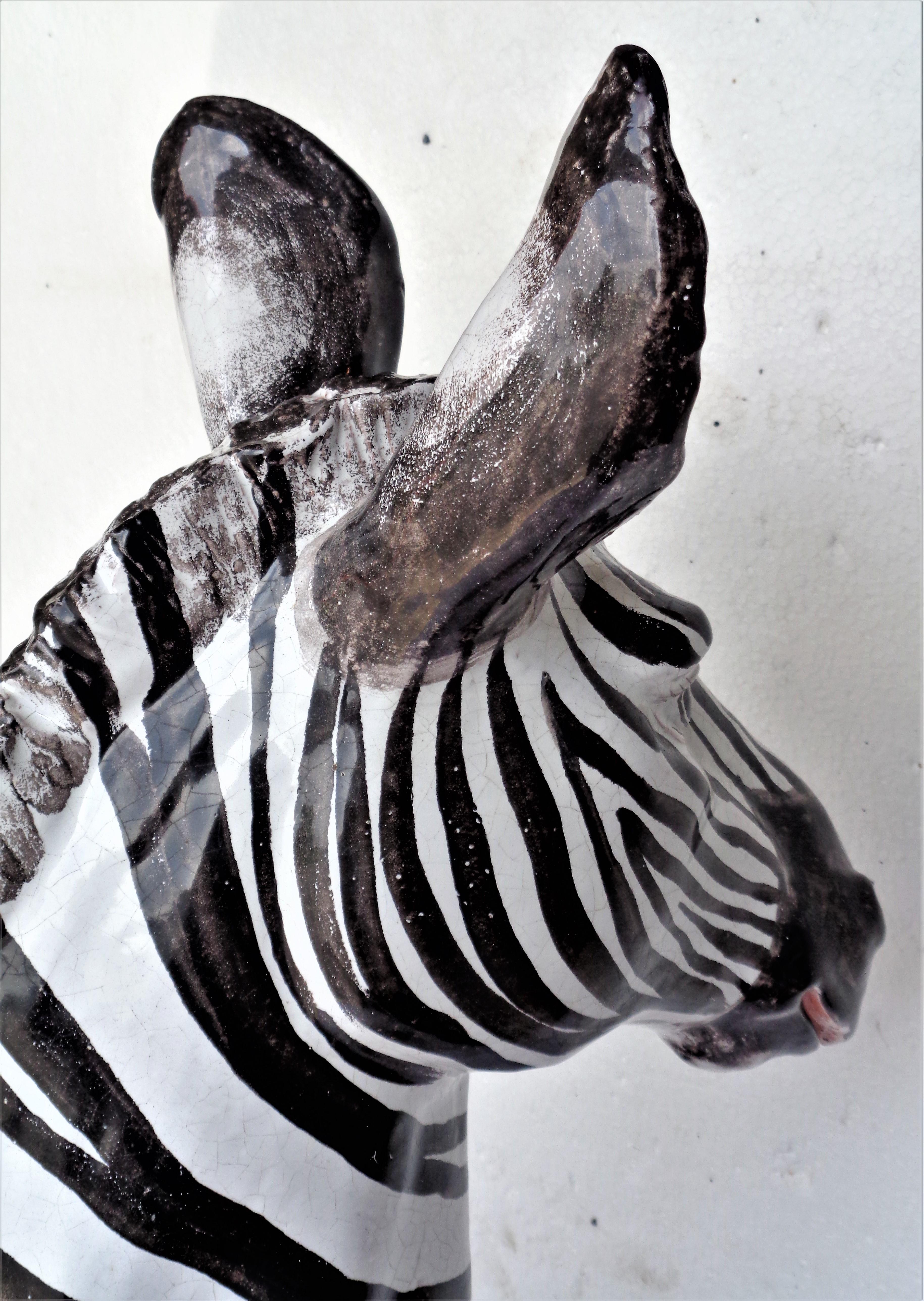 Large Glazed Terracotta Zebra - Italy, Circa 1960 5