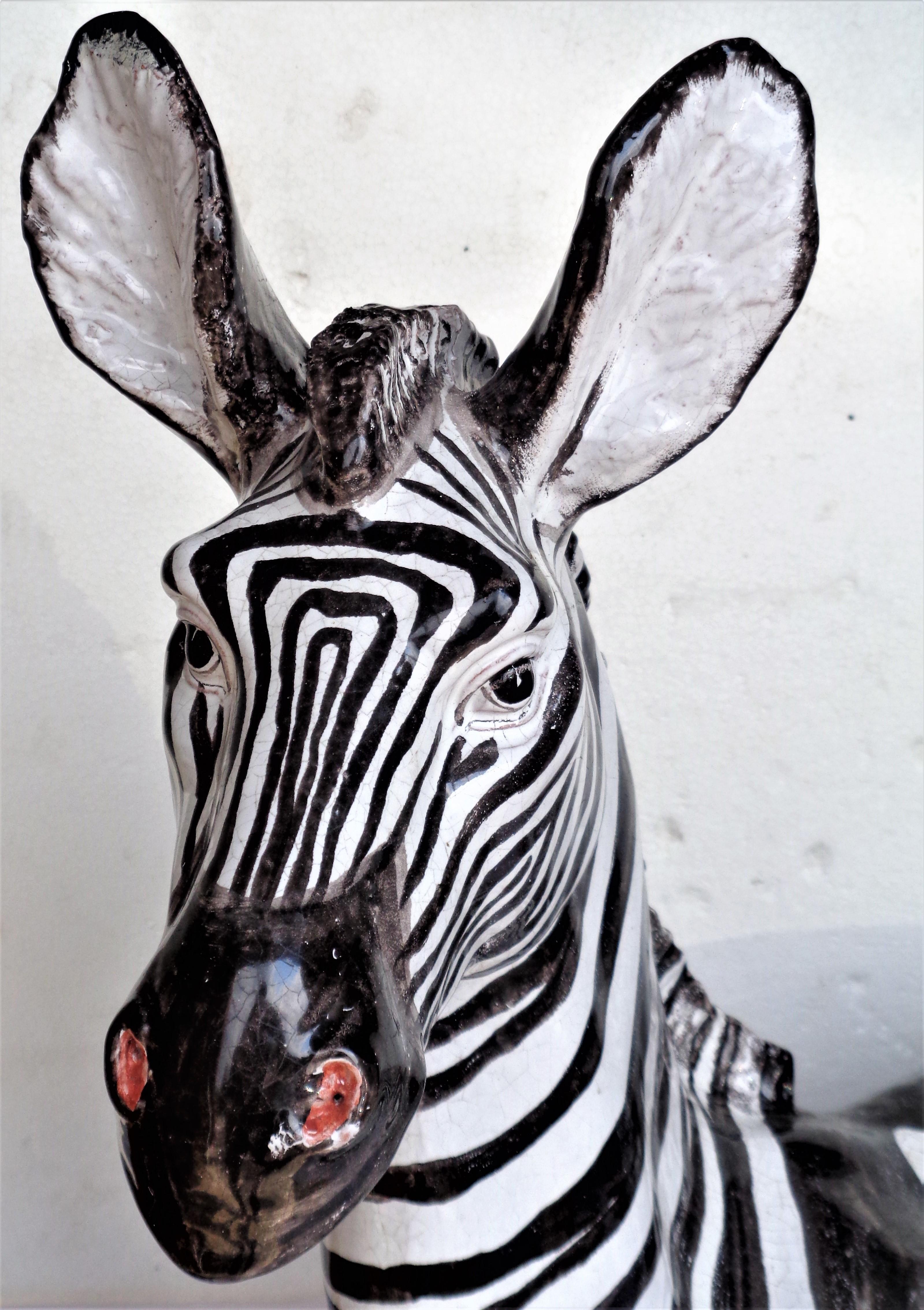 Large Glazed Terracotta Zebra - Italy, Circa 1960 10