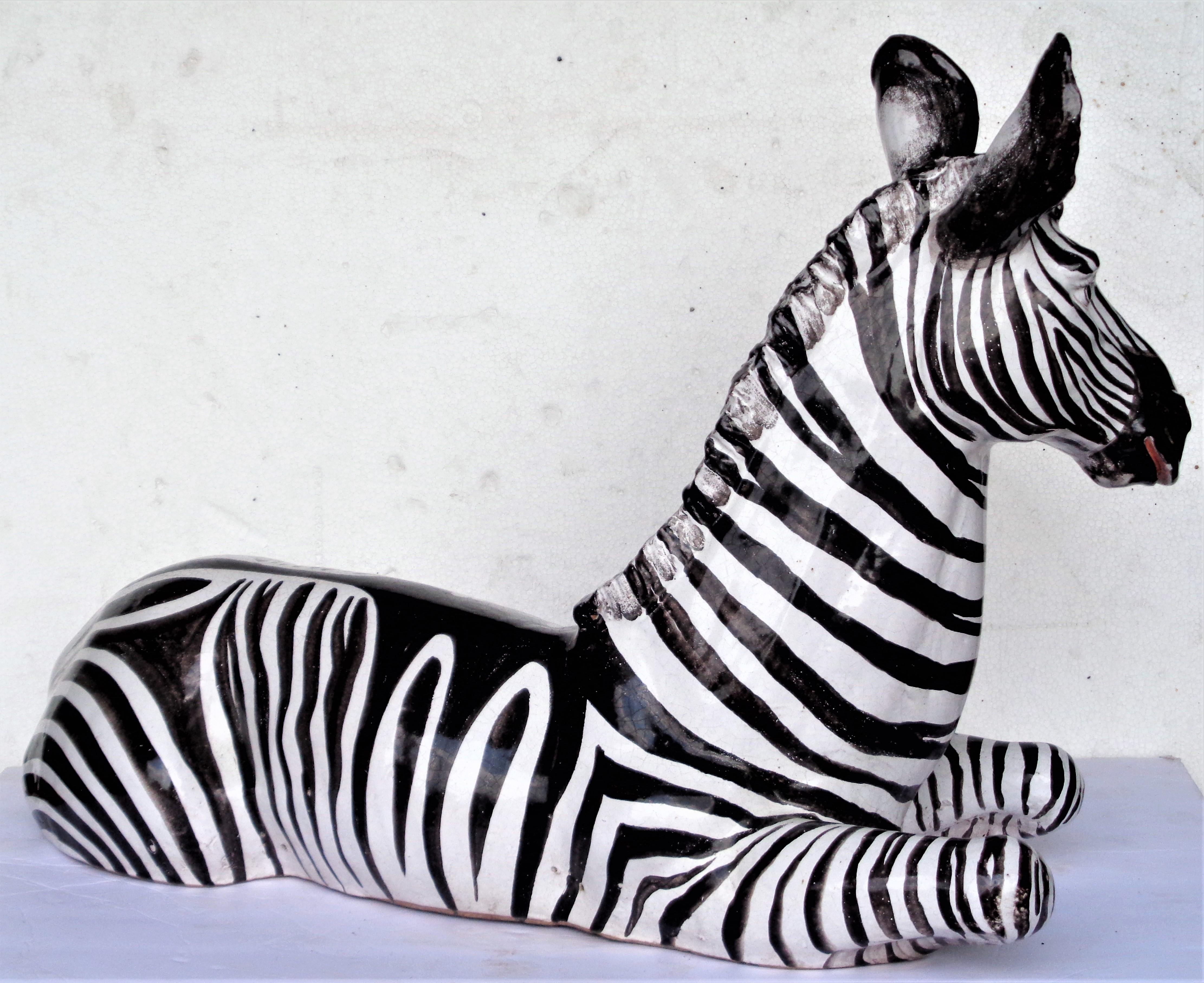 Large Glazed Terracotta Zebra - Italy, Circa 1960 7
